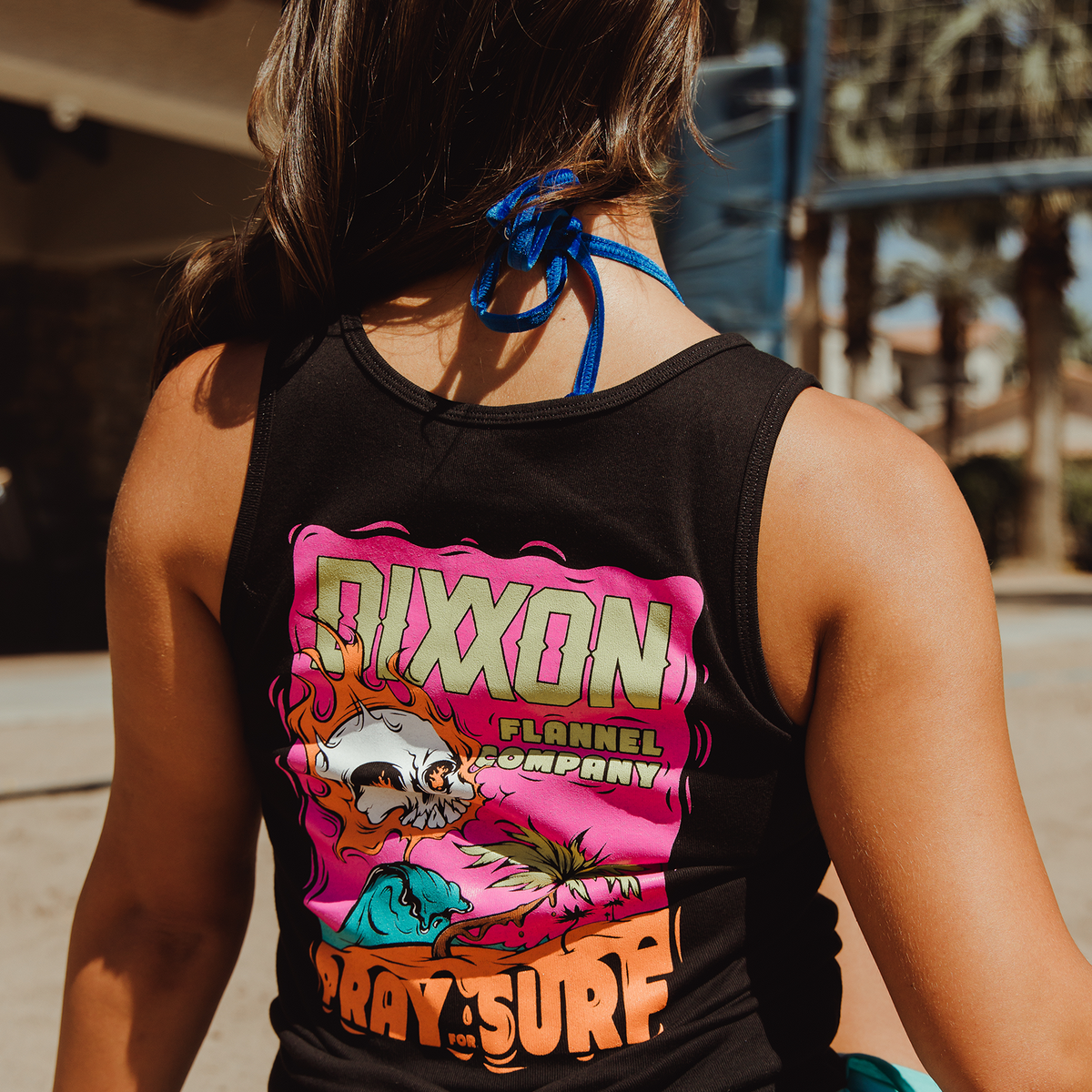 Women's Pray For Surf Fitted Tank - Black | Dixxon Flannel Co.