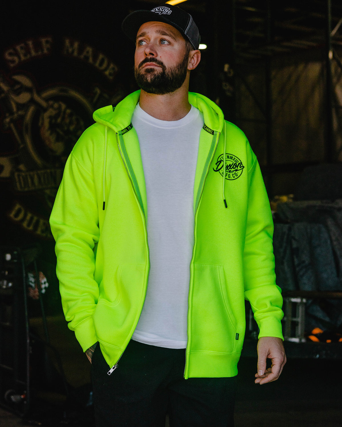 Black MFG Badge Zip Up Hoodie - Safety Yellow - view 4