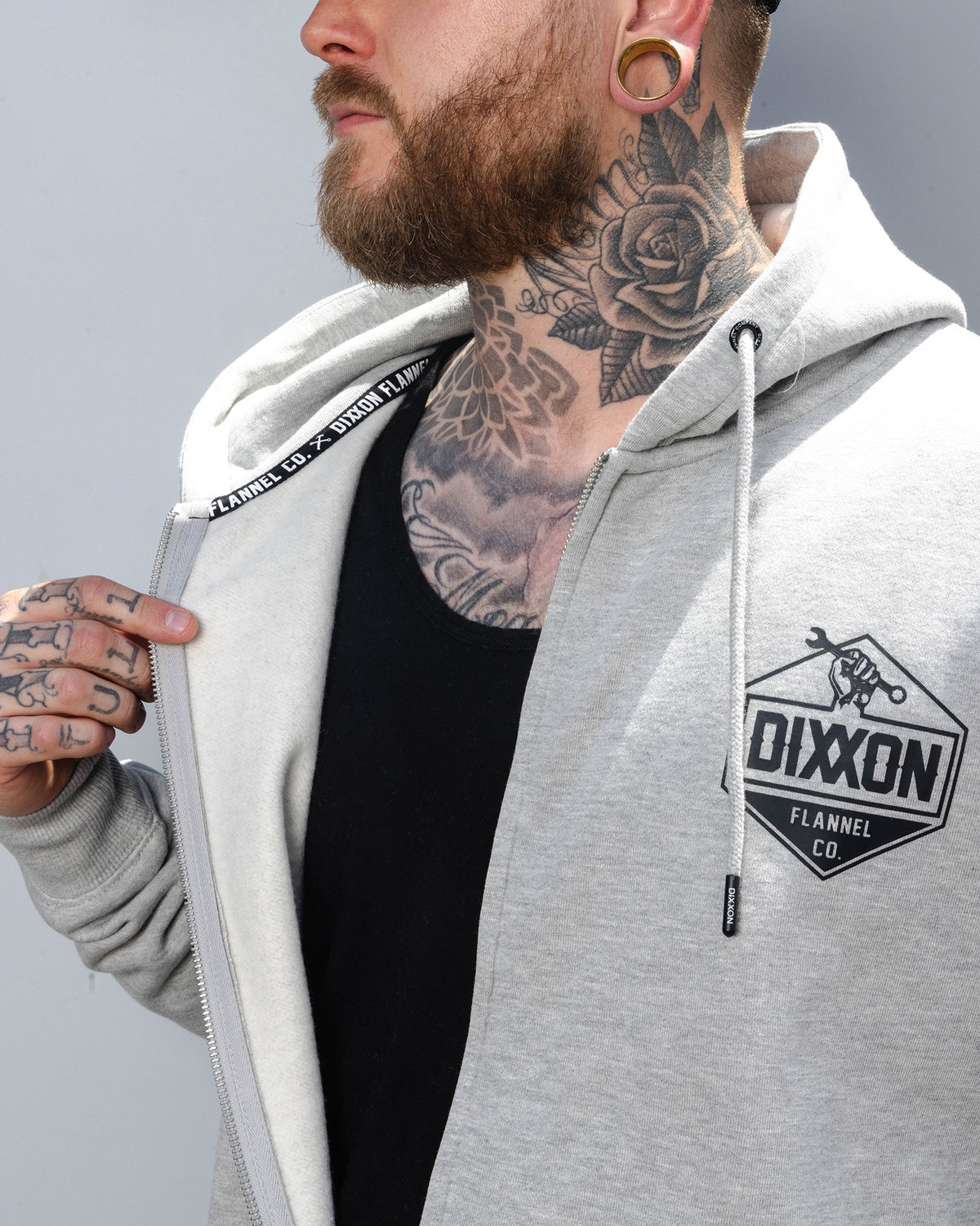 Black Working Class Logo Zip Up Hoodie - Heather Gray - view 5