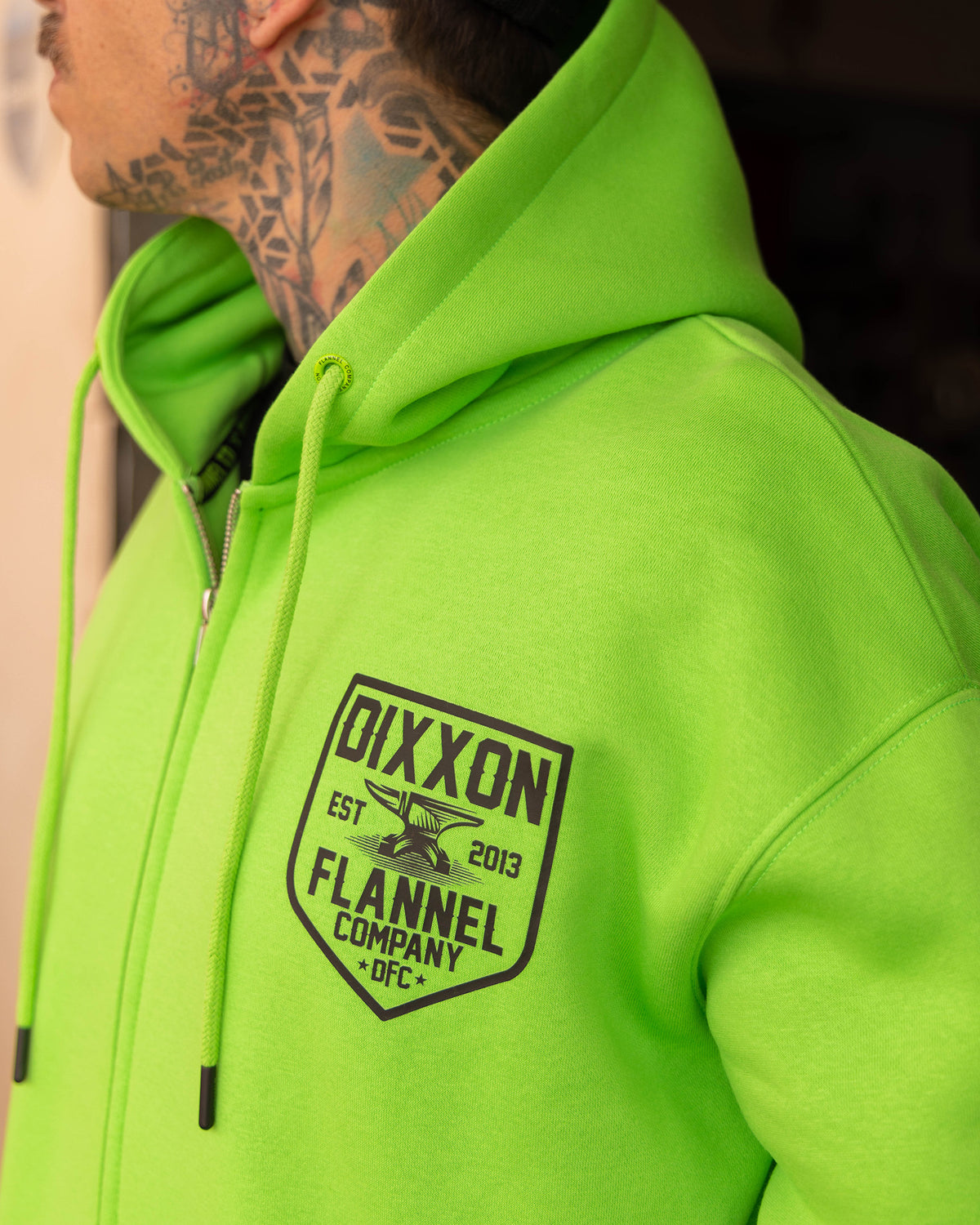 Black DFC Shield Zip Up Hoodie - Safety Green - view 5