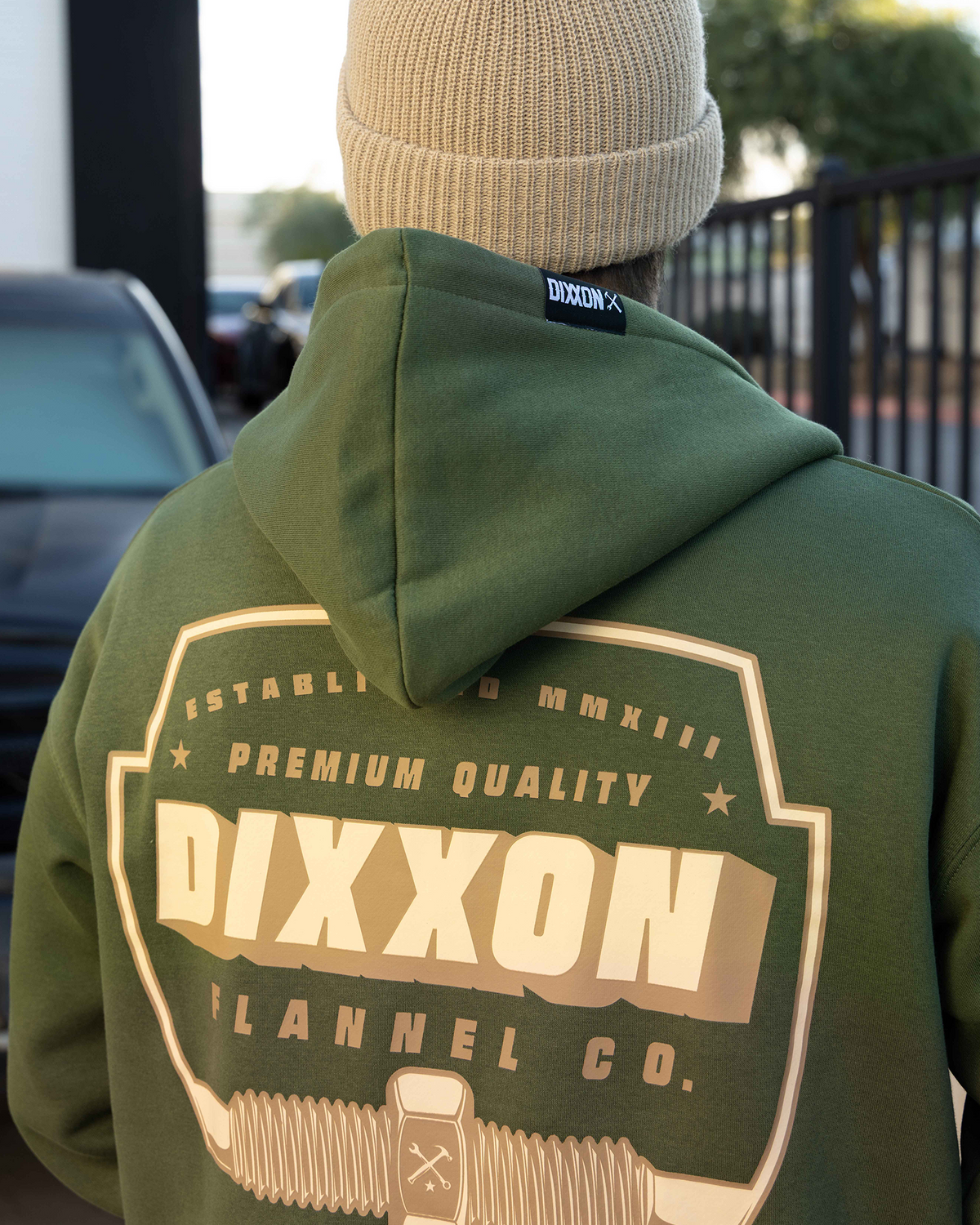Tan Grille Zip Up Hoodie - O.D. Green view 4