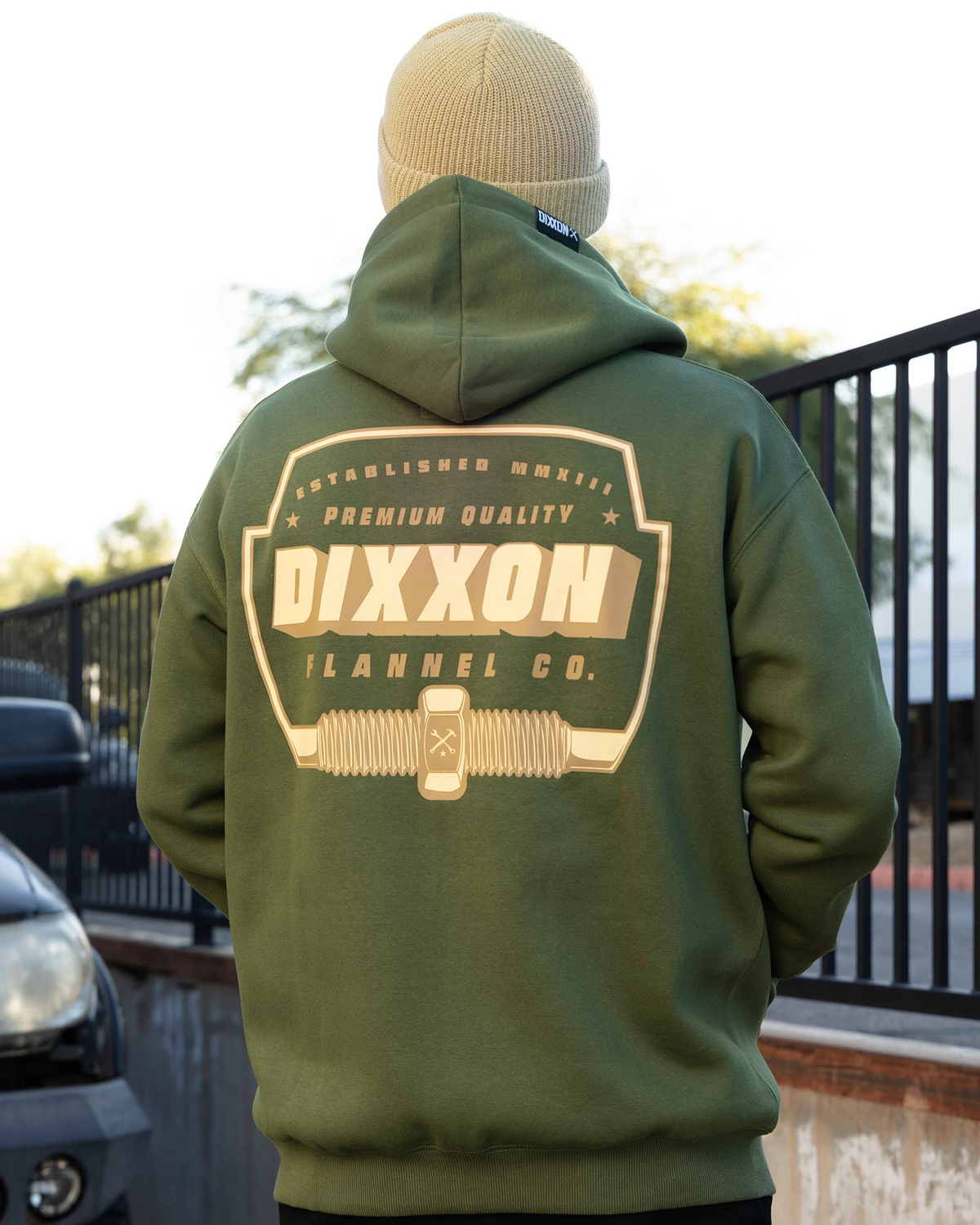 Tan Grille Zip Up Hoodie - O.D. Green view 1