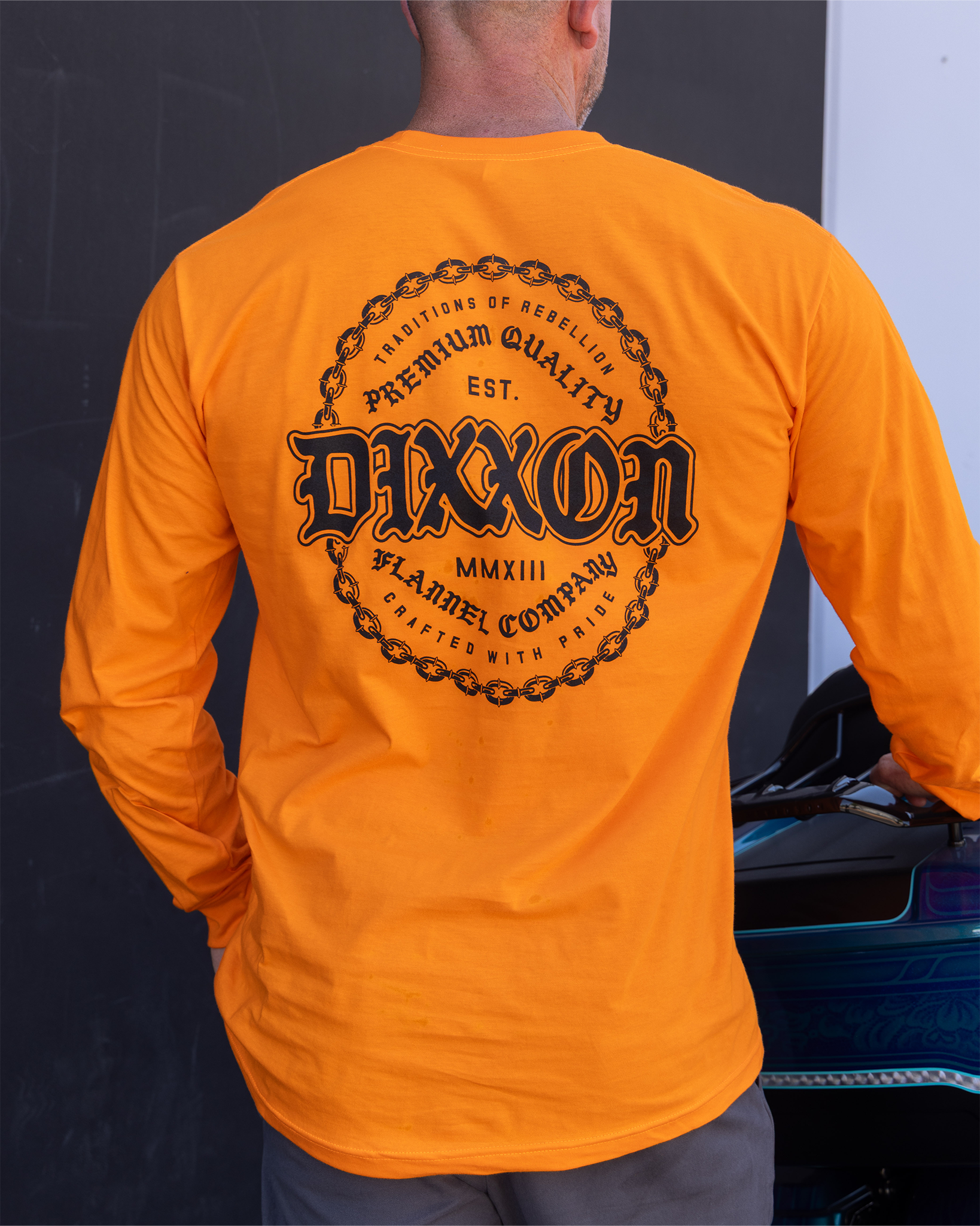 Black Chained Long Sleeve T-Shirt - Safety Orange view 1