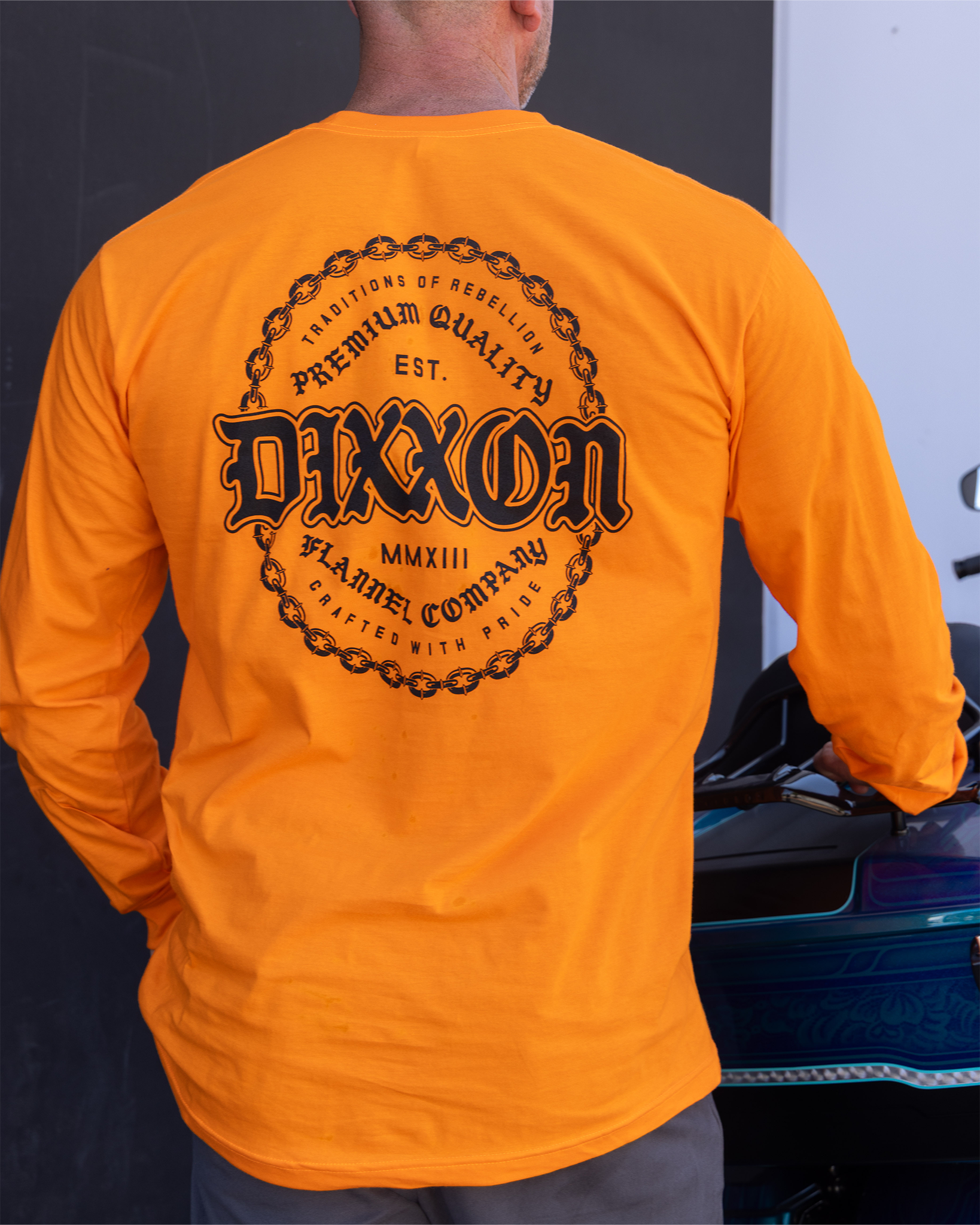 Black Chained Long Sleeve T-Shirt - Safety Orange view 2