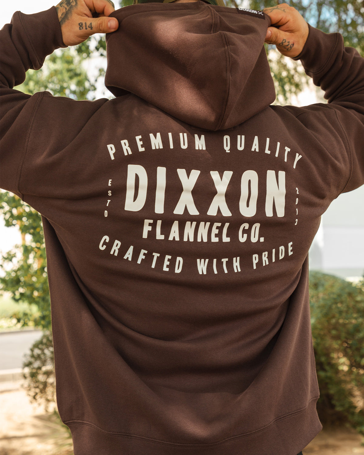 White Over Under Zip Up Hoodie - Brown view 1