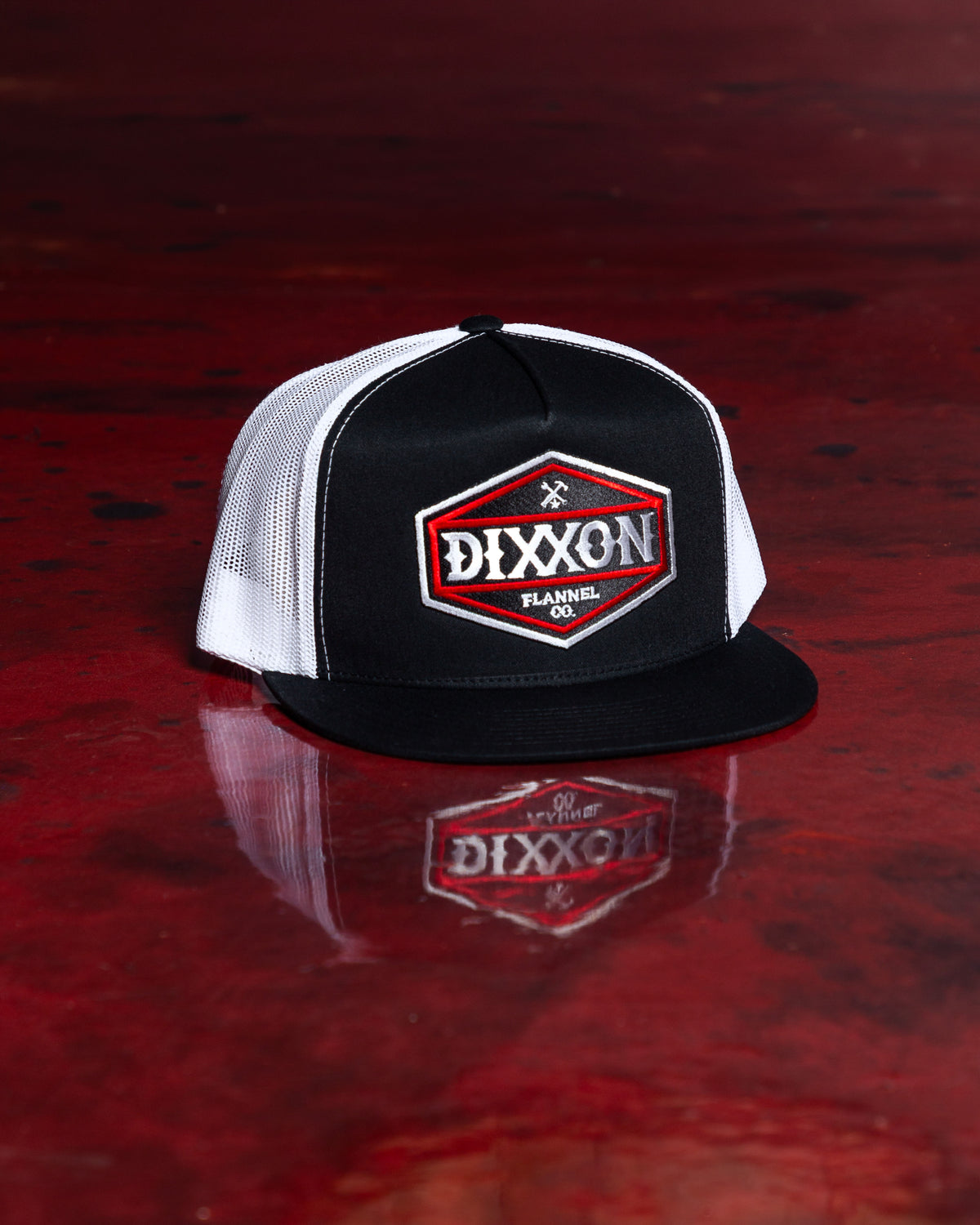 Foundry Shield Flat Bill Trucker Snapback - Black & Red view 2