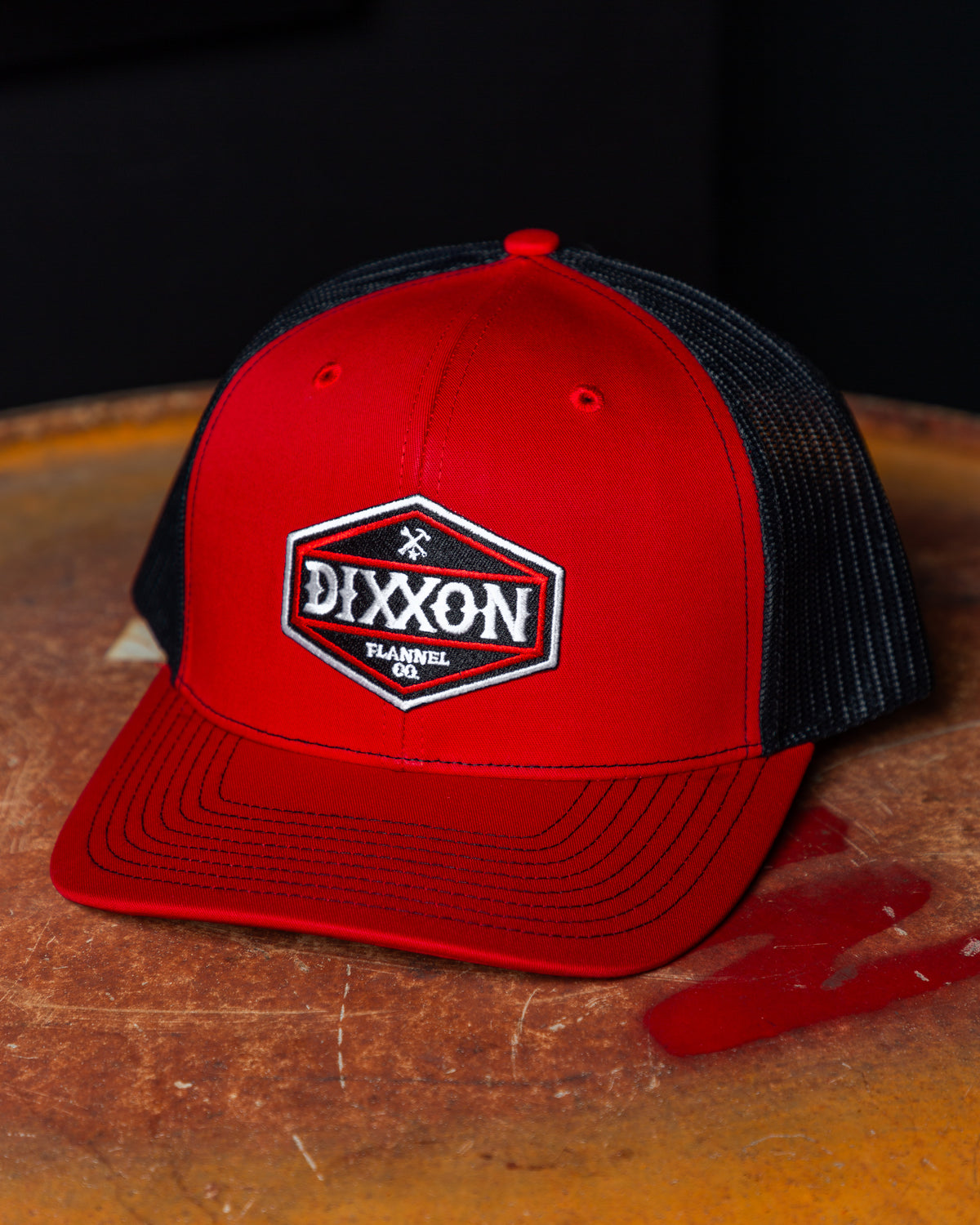 Foundry Shield Curved Bill Trucker Snapback - Black & Red view 2