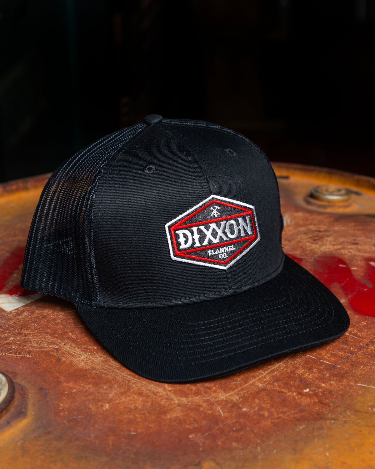 Foundry Shield Curved Bill Trucker Snapback - Black & Red view 3