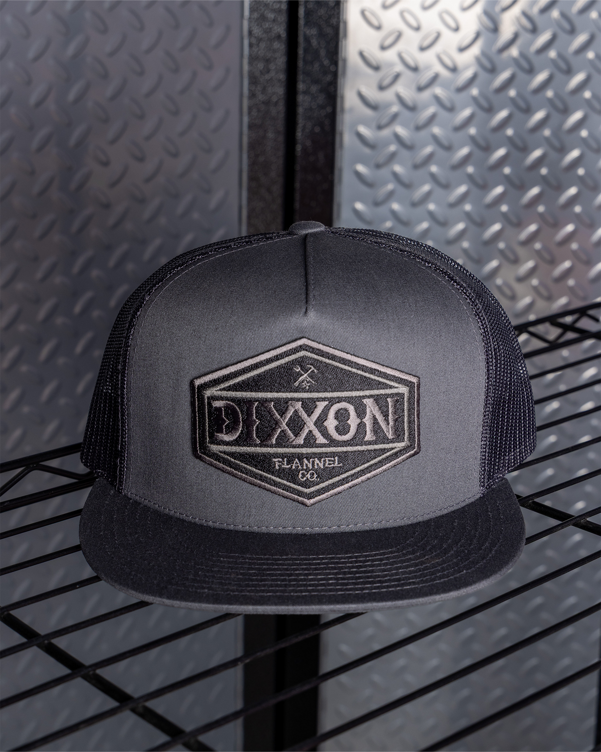 Foundry Shield Flat Bill Trucker Snapback - Black & Gray view 2
