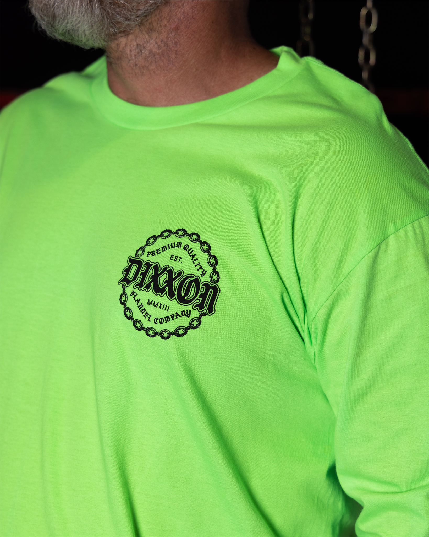 Black Chained Long Sleeve T-Shirt - Safety Green view 5