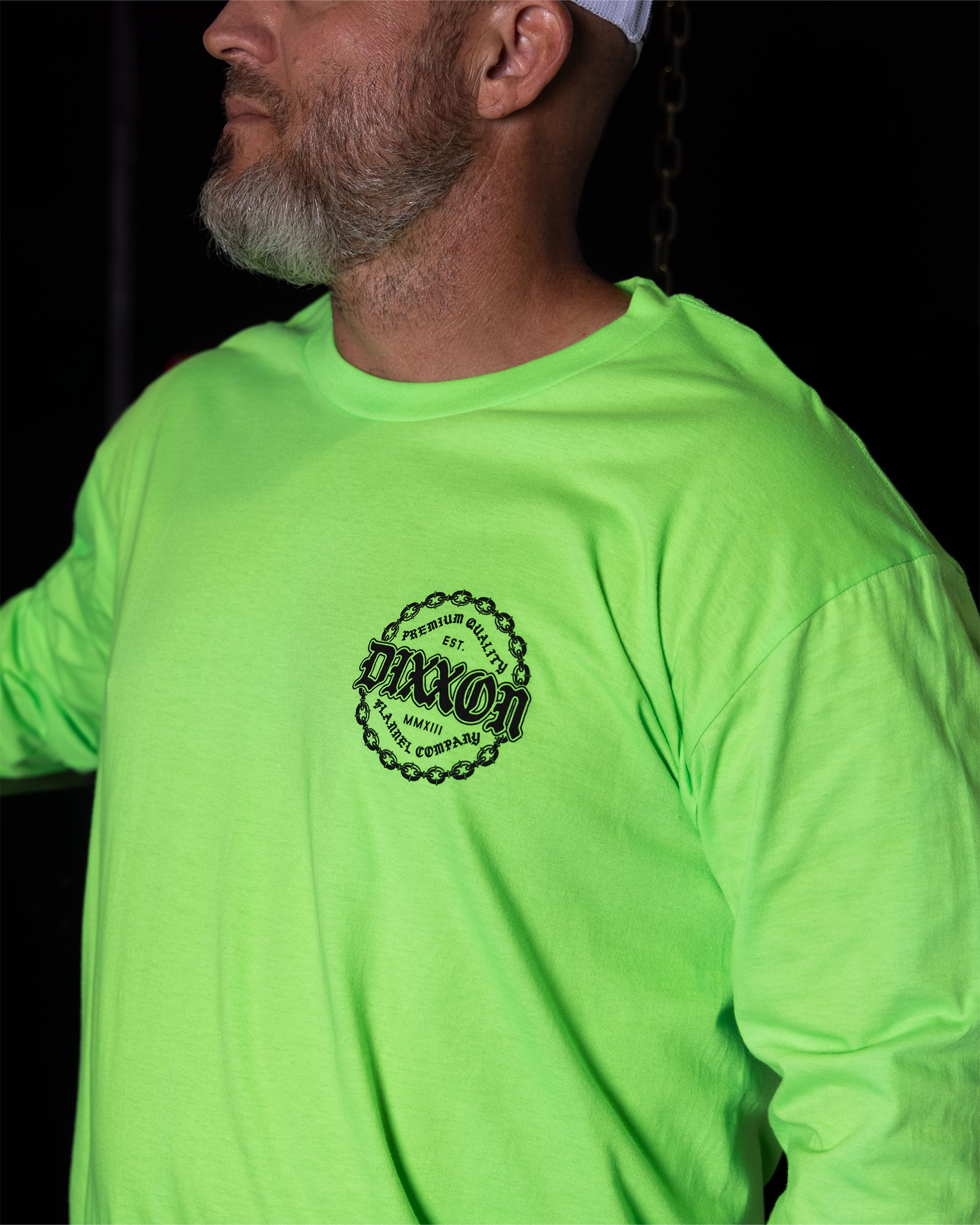 Black Chained Long Sleeve T-Shirt - Safety Green view 4