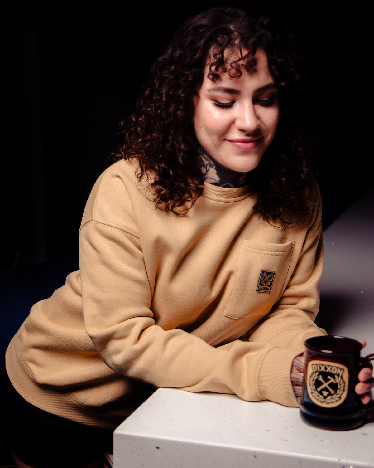 Women's Pocket Crewneck Sweatshirt - Khaki view 5