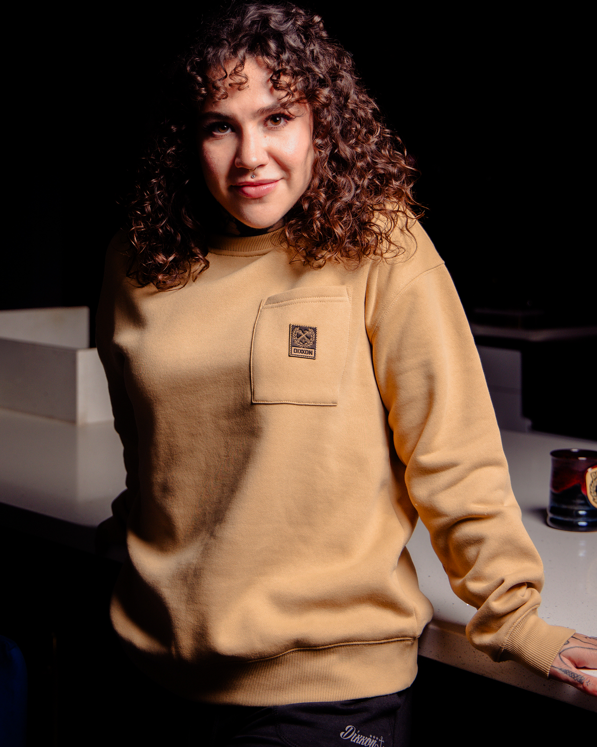 Women's Pocket Crewneck Sweatshirt - Khaki view 6