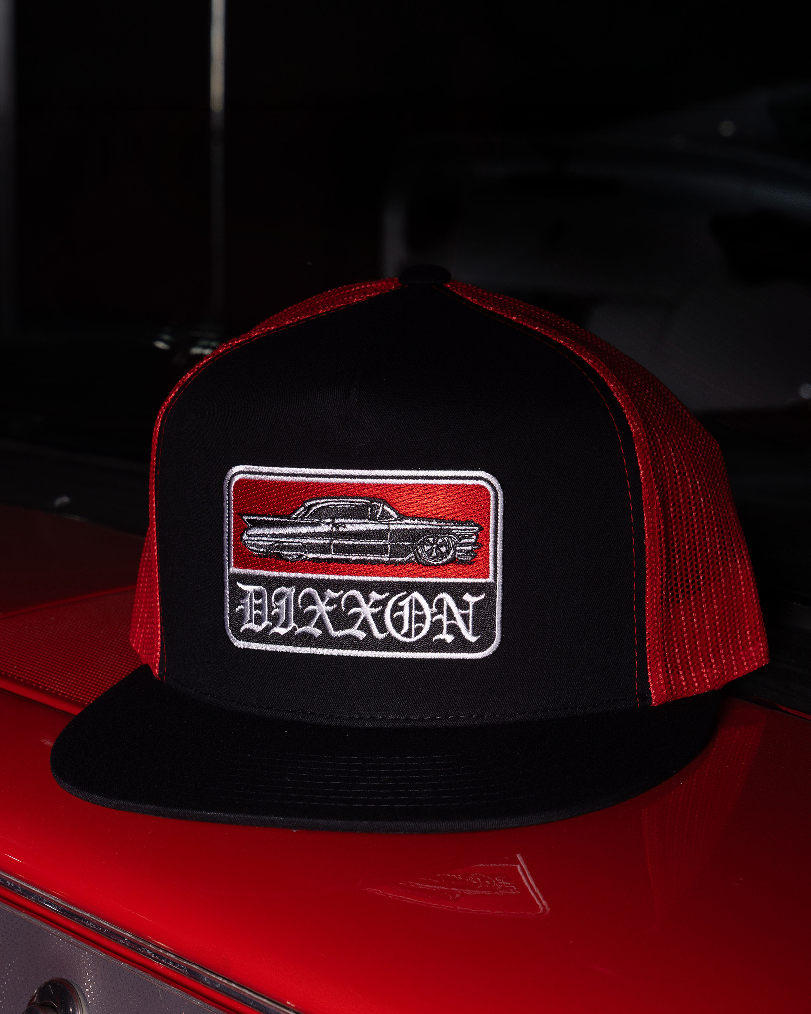 Low & Slow Flat Bill Trucker Snapback - Red & Black view 4