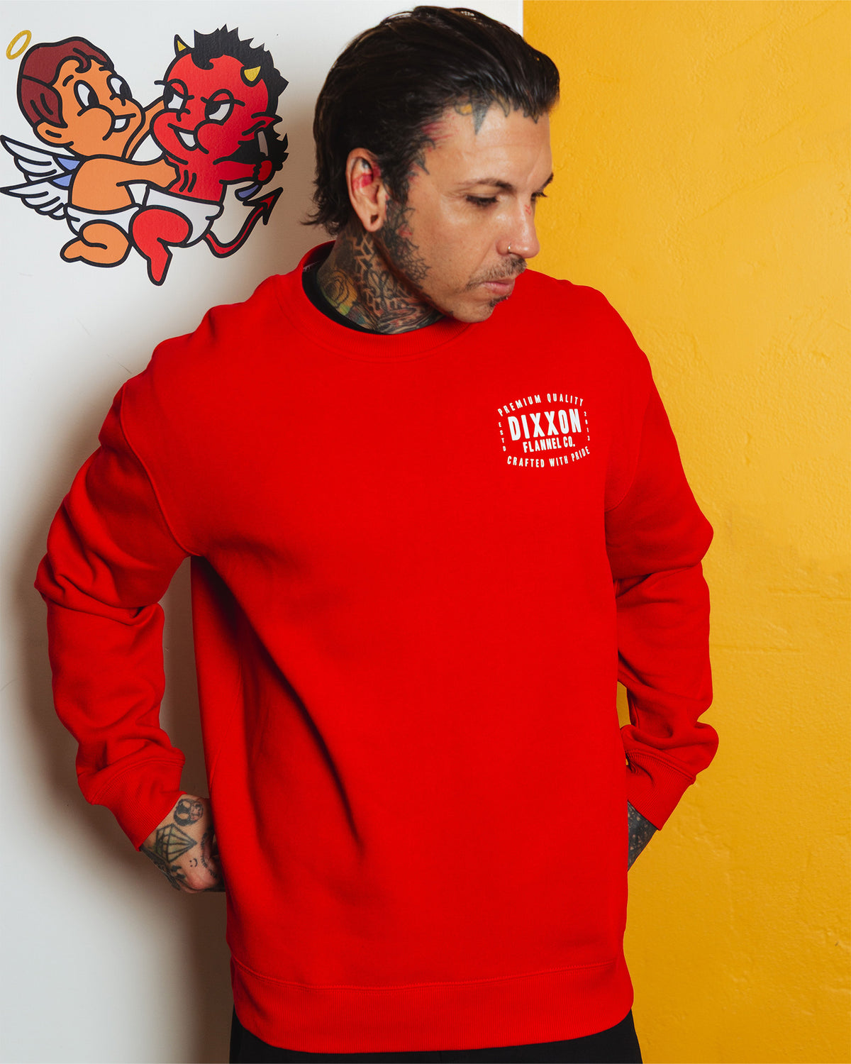 White Over Under Crewneck Sweatshirt - Red view 5