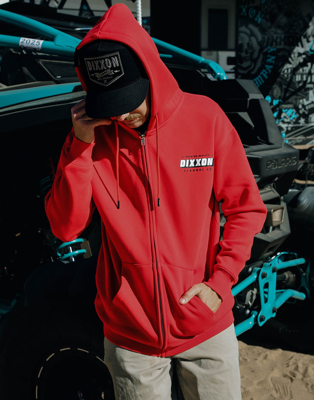 Black & White Grille Zip Up Hoodie - Red - view 4