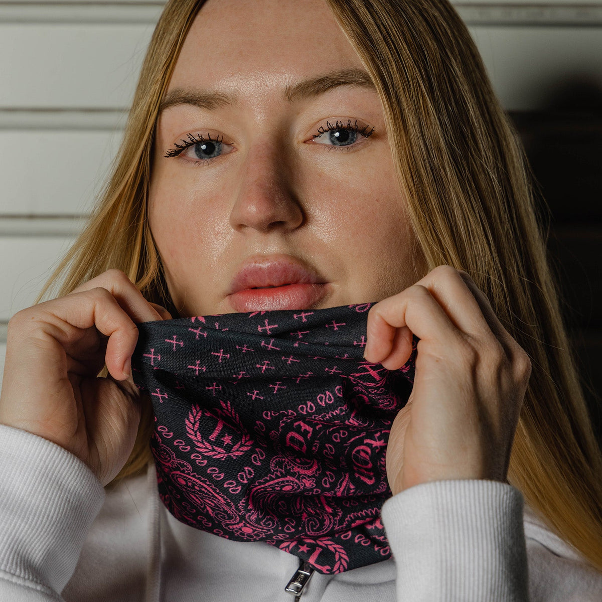 Bandana Neck Gaiter Black Pink Dixxon Flannel