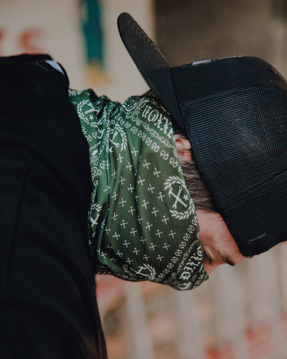 Bandana Neck Gaiter - Green & White - Dixxon Flannel Co. view 2