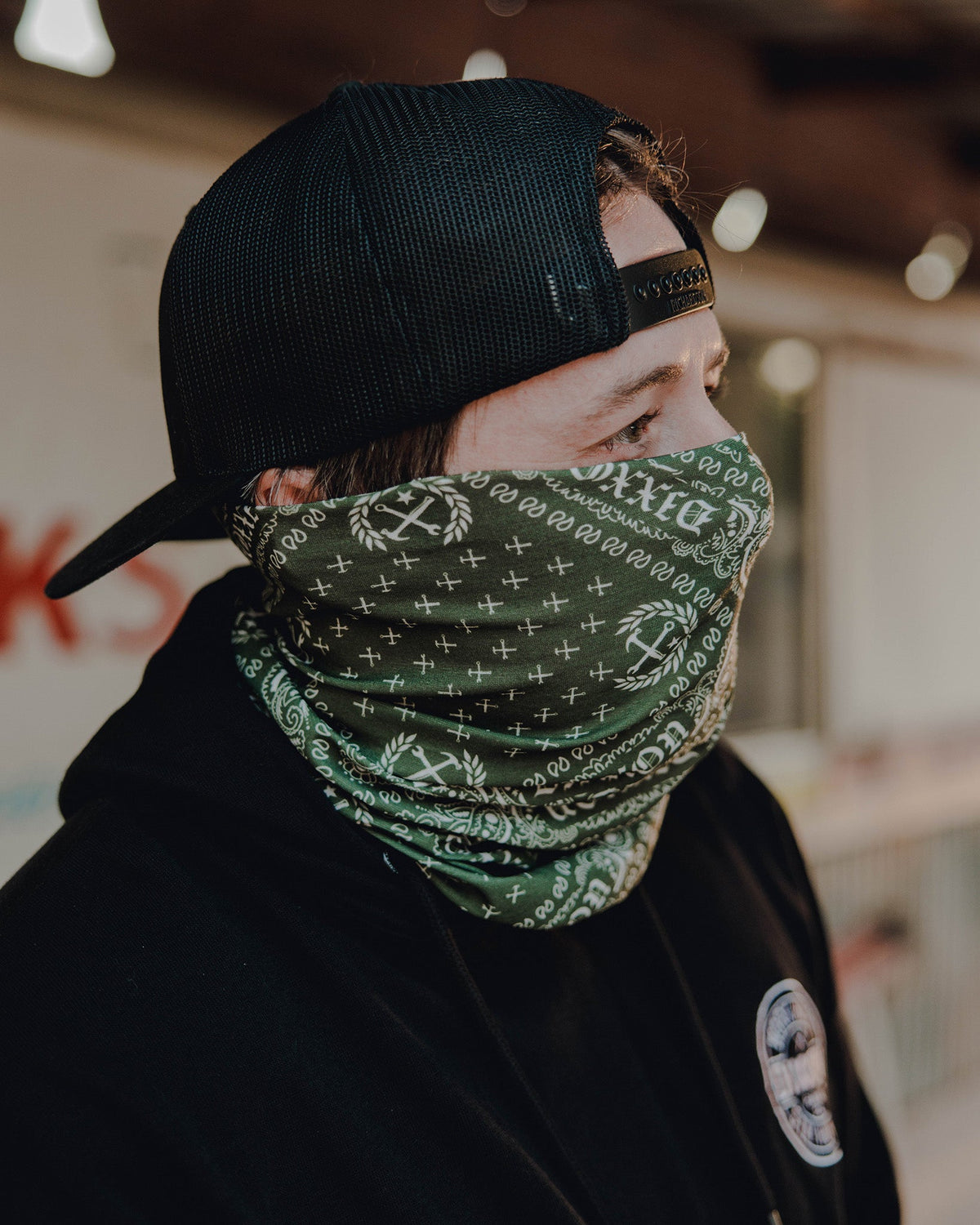 Bandana Neck Gaiter - Green & White - Dixxon Flannel Co. view 1