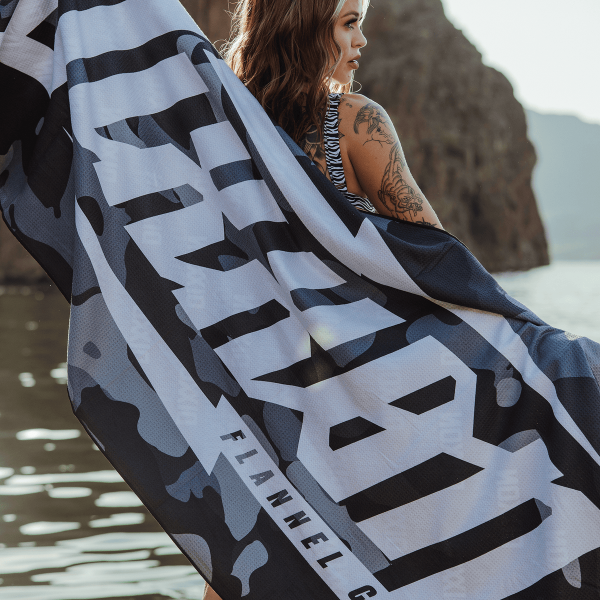 Black Camo Bolt Quick Dry Beach Towel | Dixxon Flannel Co.