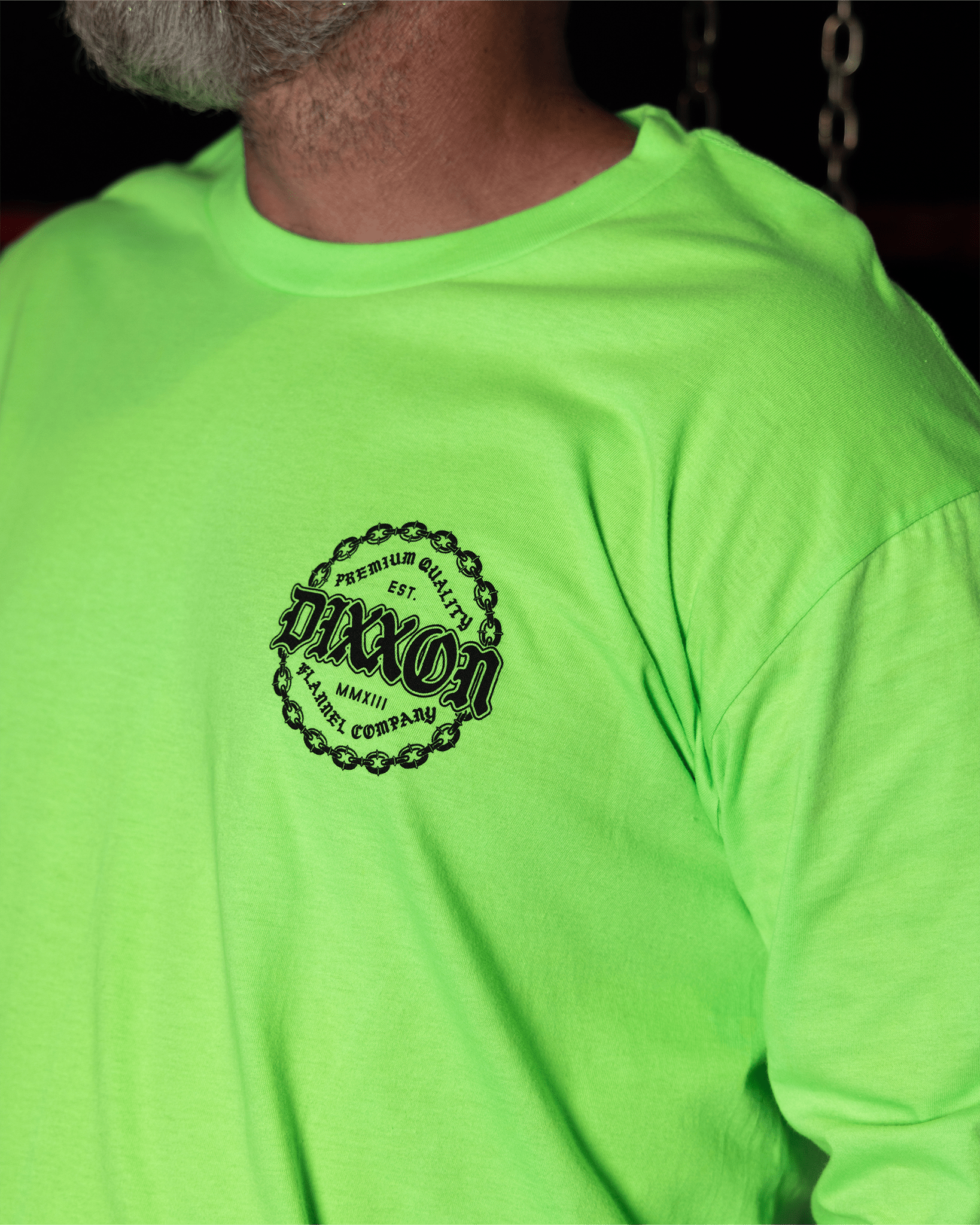 Black Chained Long Sleeve T-Shirt - Safety Green - Dixxon Flannel Co. view 5