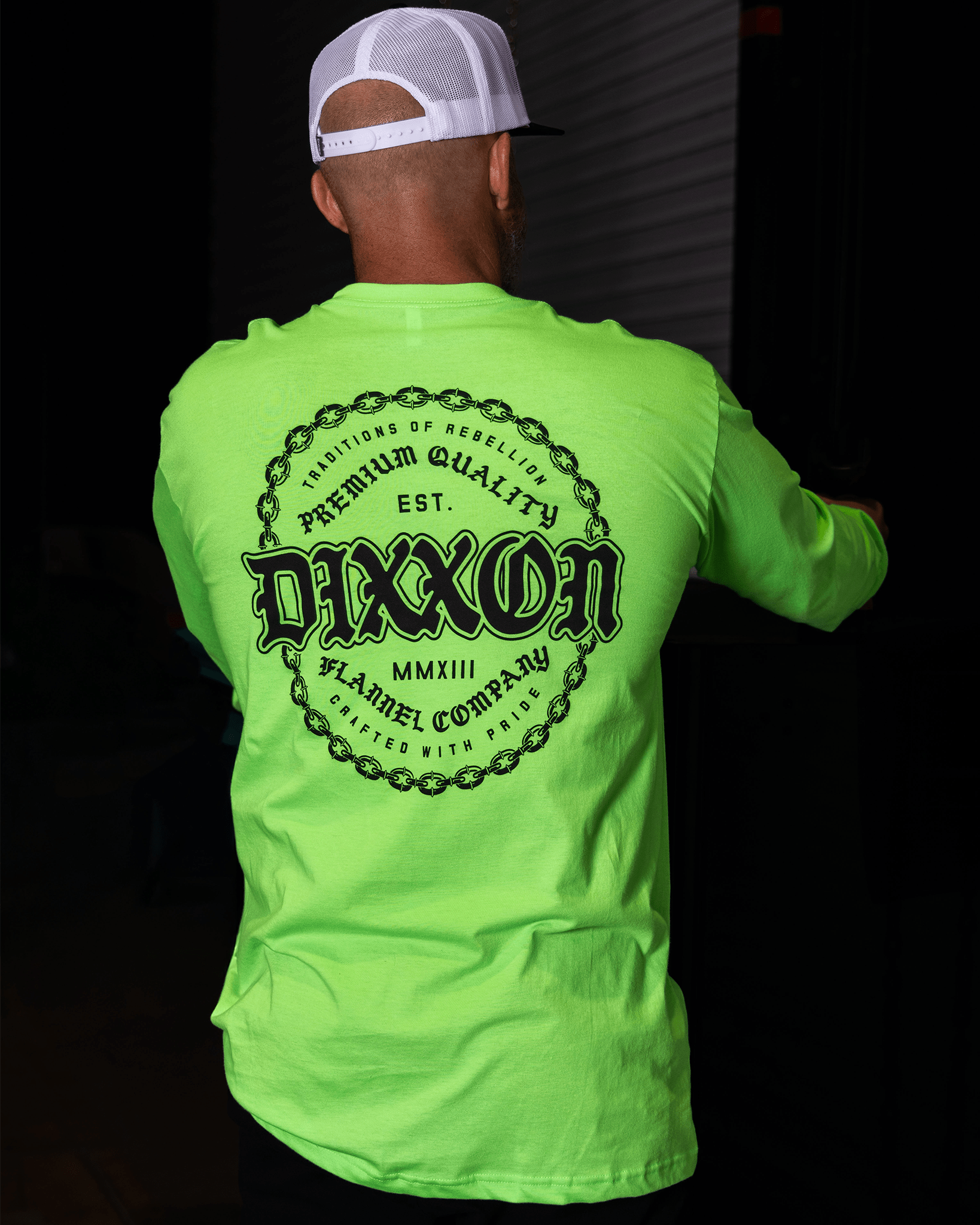 Black Chained Long Sleeve T-Shirt - Safety Green - Dixxon Flannel Co. view 1