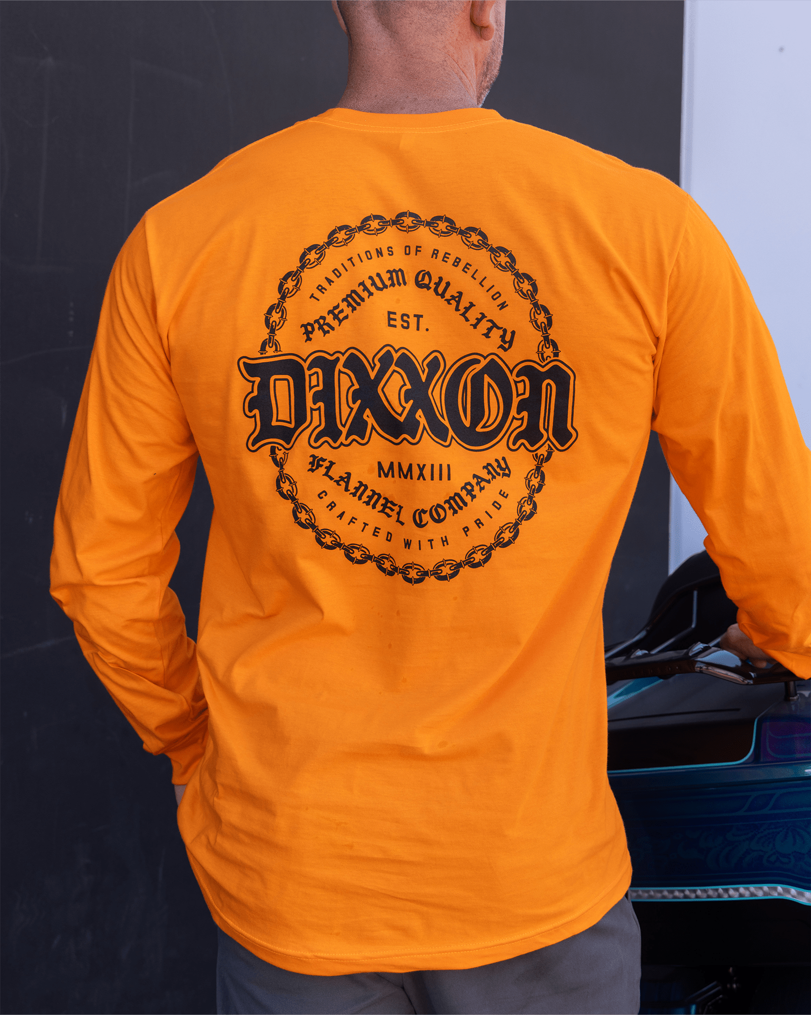 Black Chained Long Sleeve T-Shirt - Safety Orange - Dixxon Flannel Co. view 1