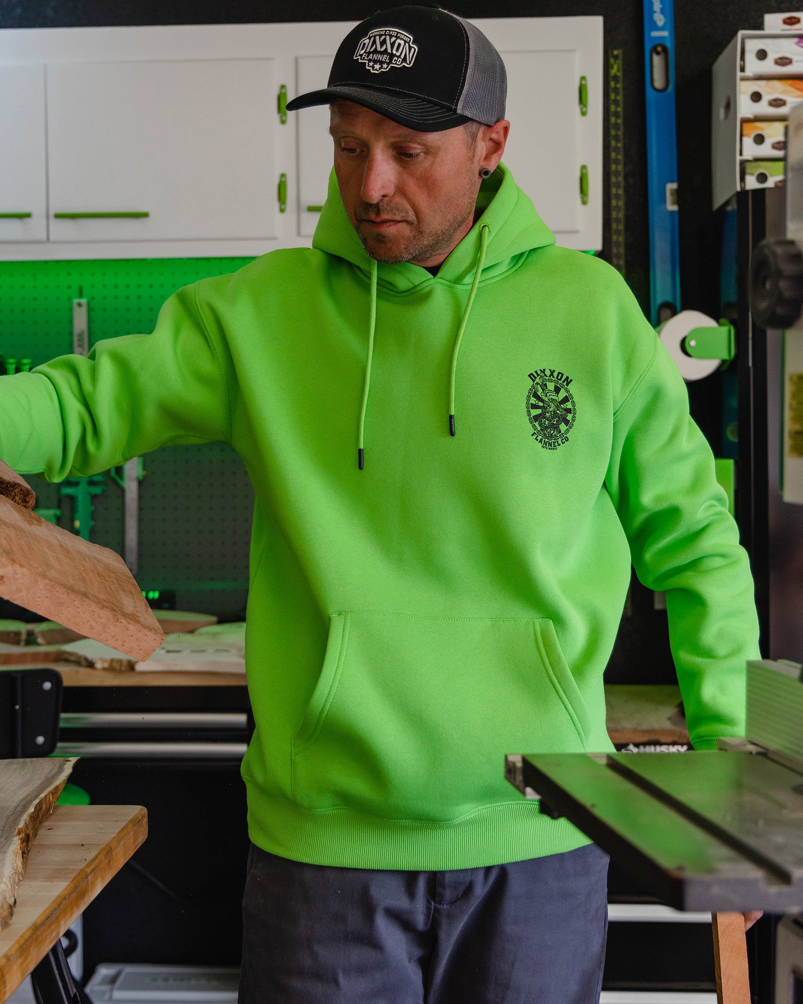 Black Hammersnake Pullover Hoodie - Safety Green - Dixxon Flannel Co.