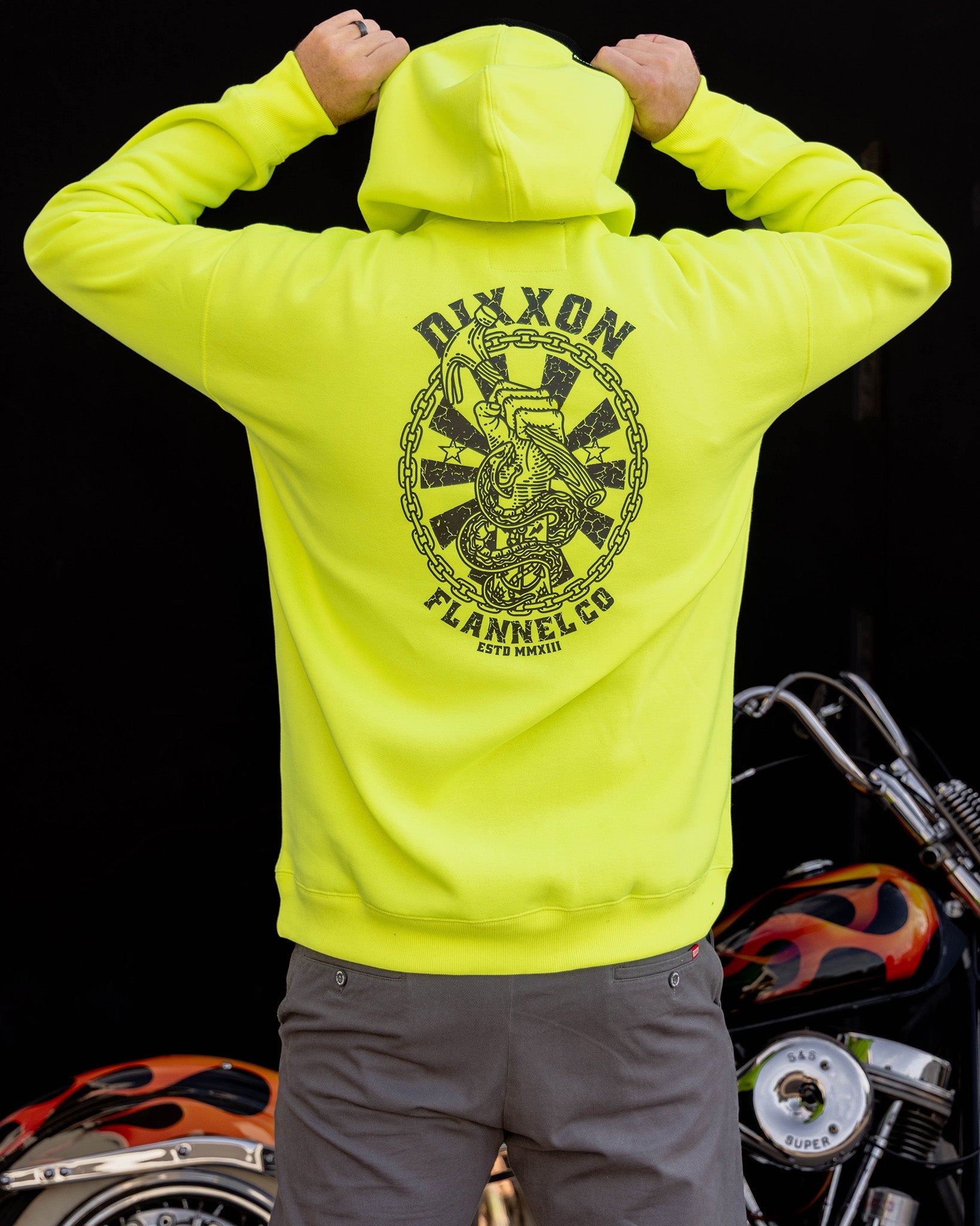 Black Hammersnake Pullover Hoodie - Safety Yellow - Dixxon Flannel Co.