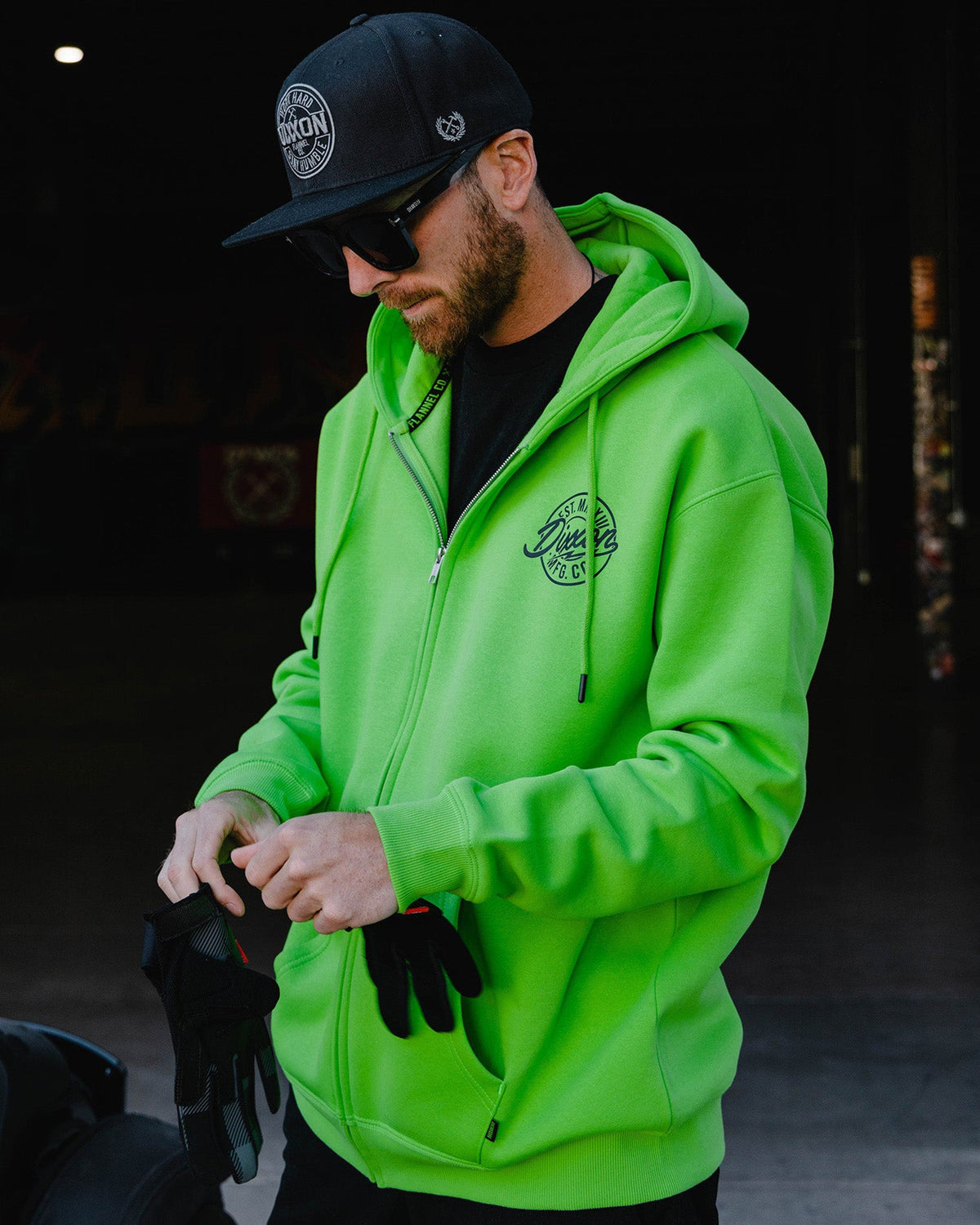 Black MFG Badge Zip Up Hoodie - Safety Green - view 1
