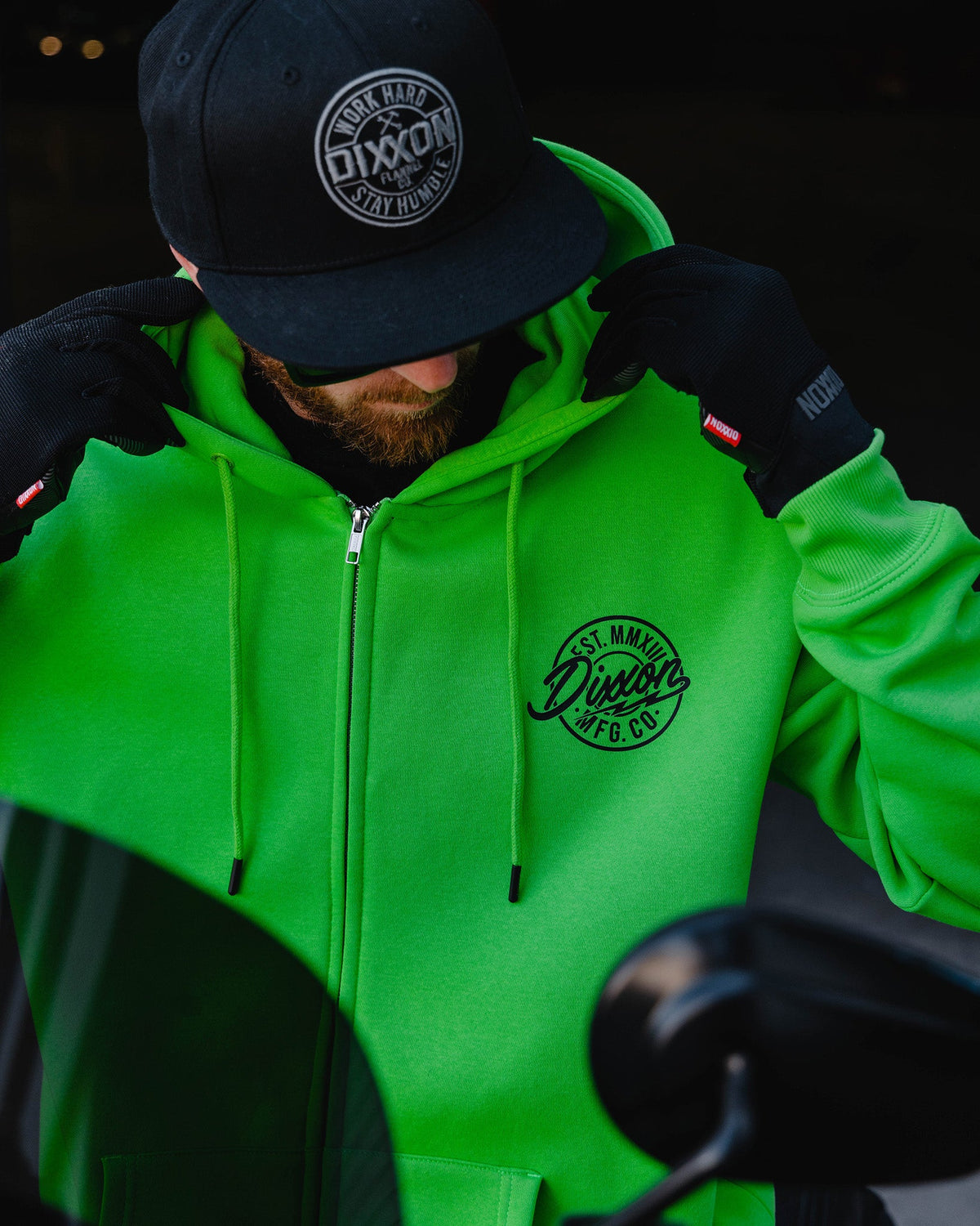 Black MFG Badge Zip Up Hoodie - Safety Green - view 4