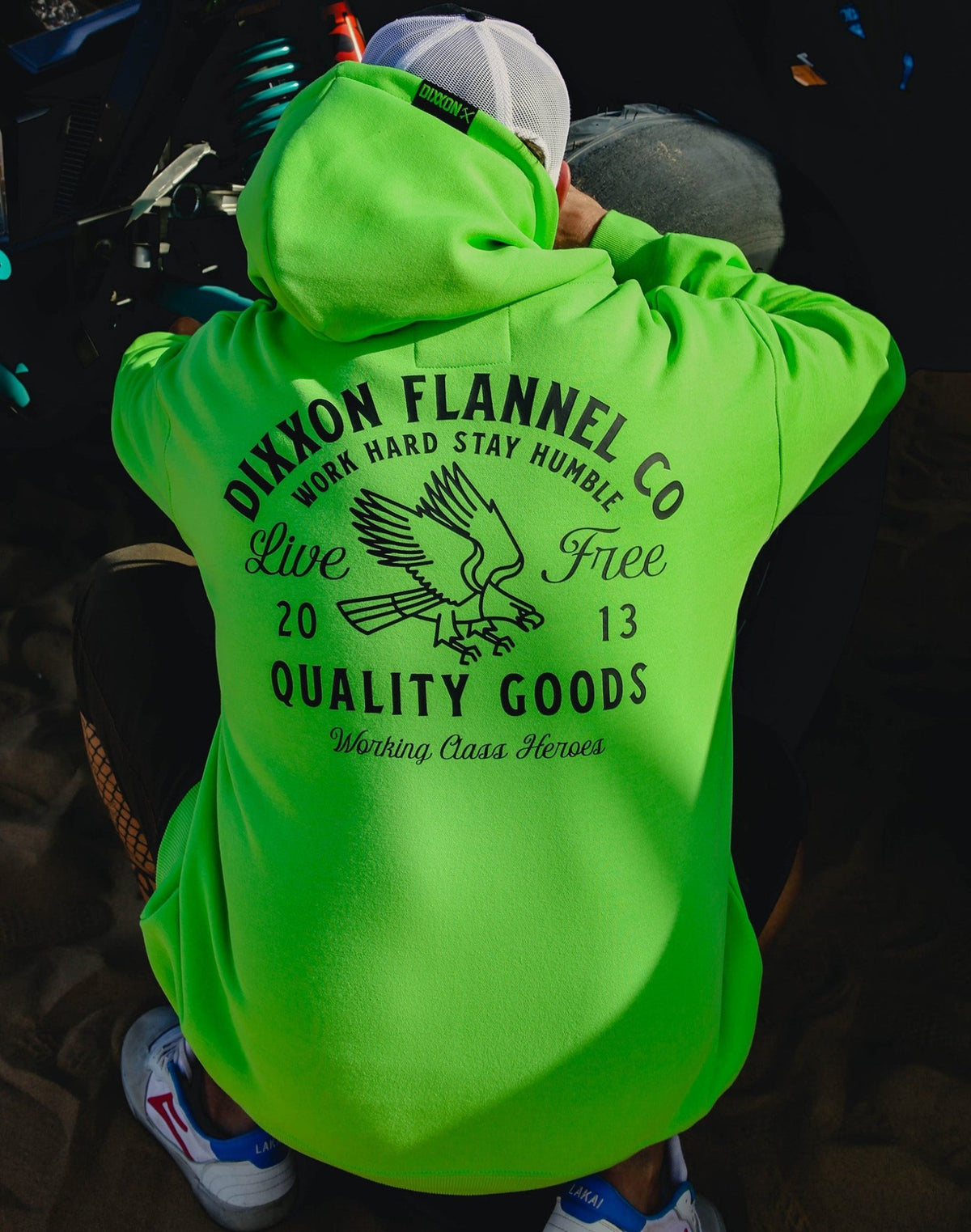 Black Quality Goods Zip Up Hoodie - Safety Green - view 4