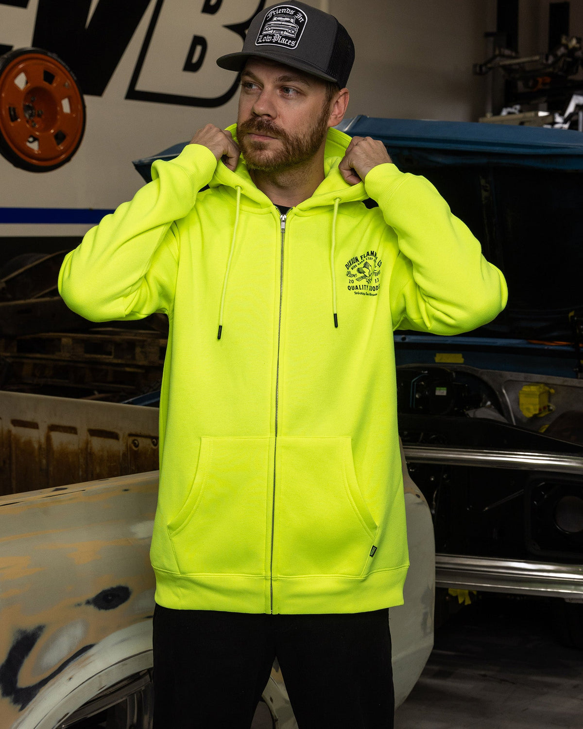 Black Quality Goods Zip Up Hoodie - Safety Yellow - view 4