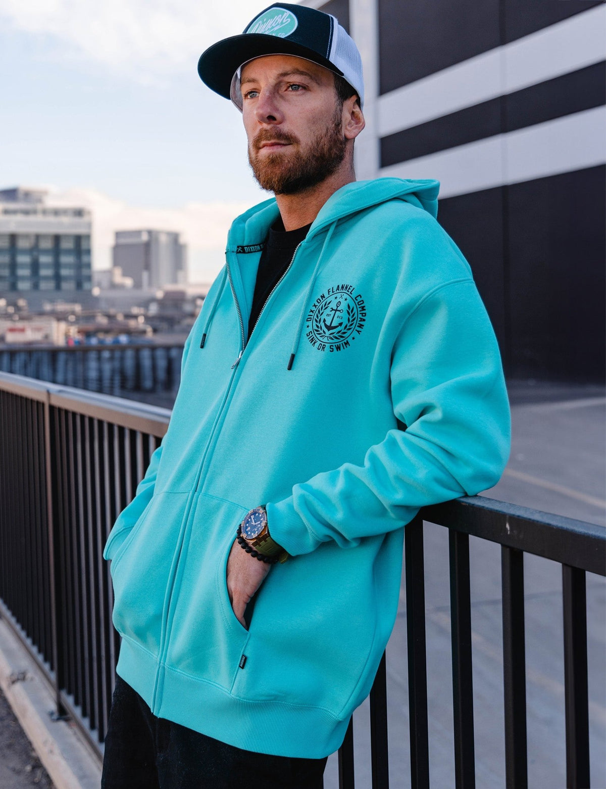 Black Salty Crest Zip Up Hoodie - Tiffany - view 4