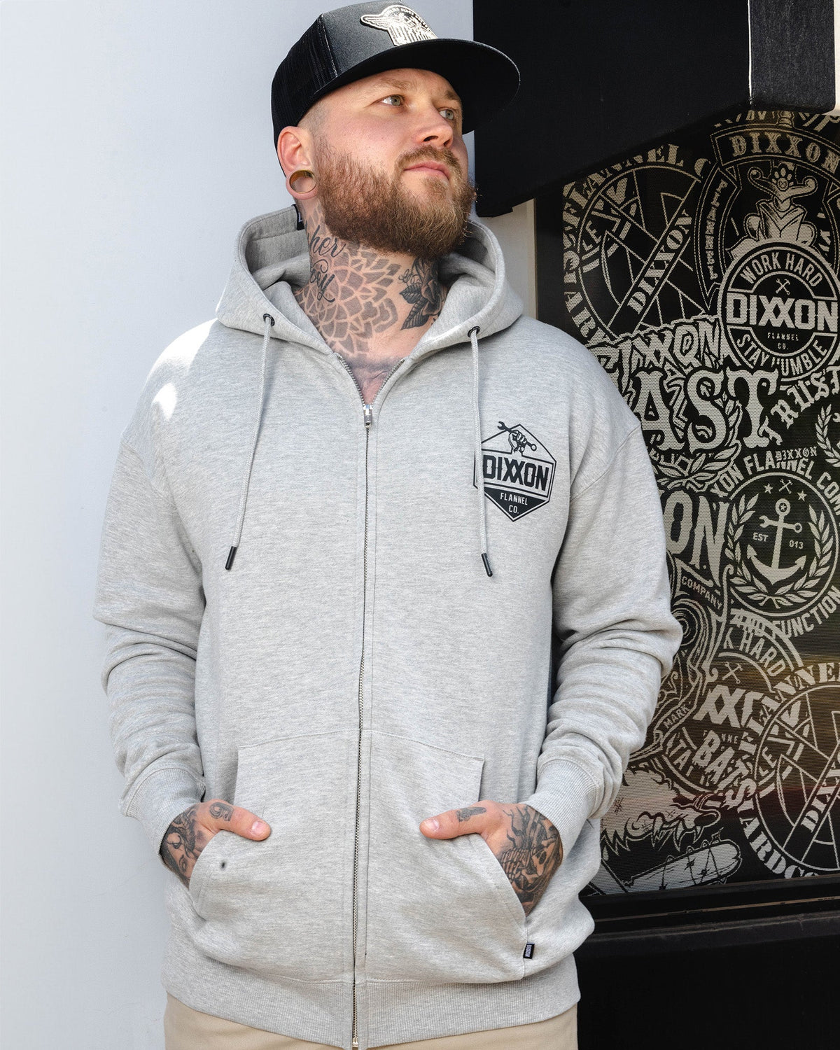 Black Working Class Logo Zip Up Hoodie - Heather Gray - view 2