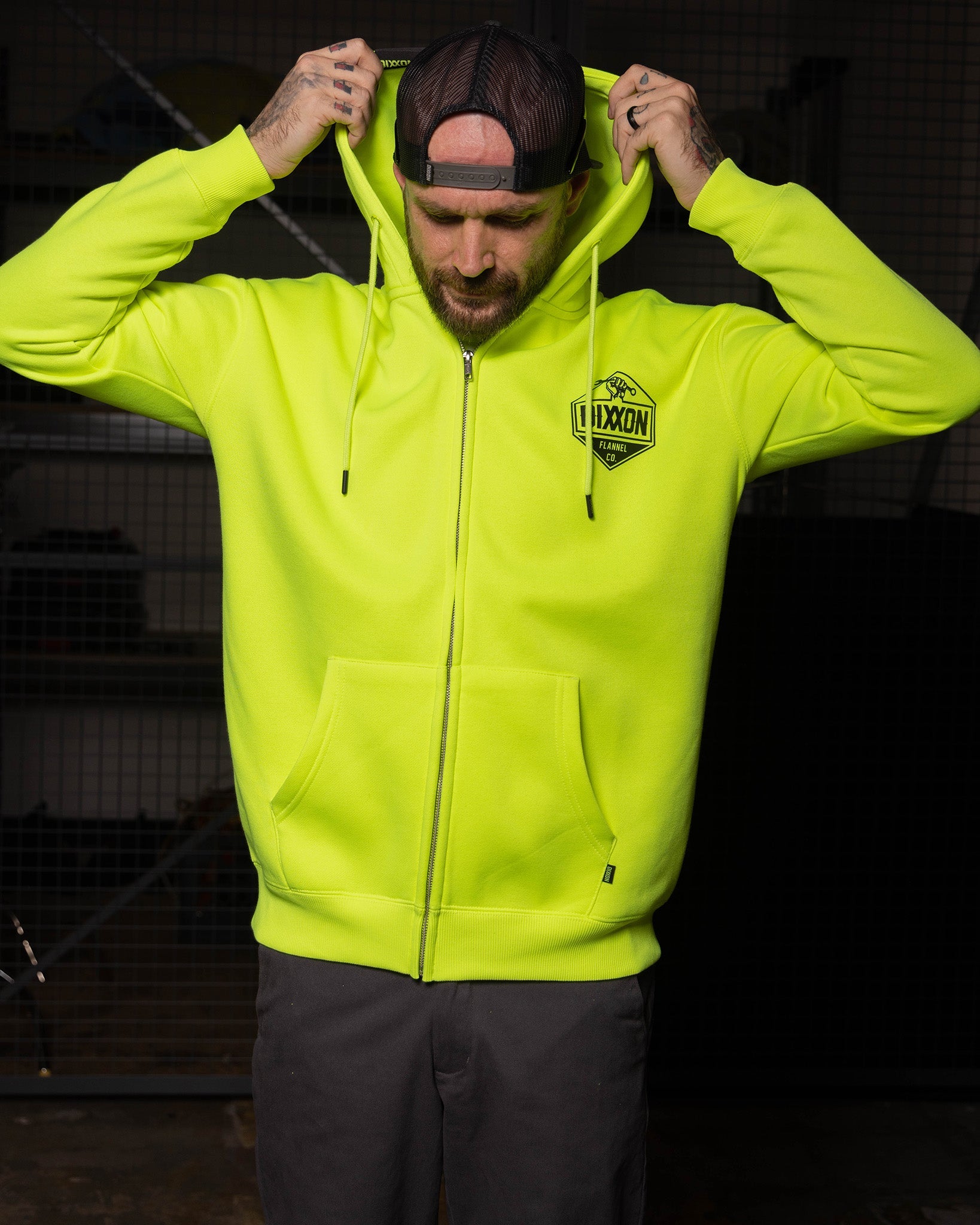 Black Working Class Logo Zip Up Hoodie - Safety Yellow - Dixxon Flannel Co.