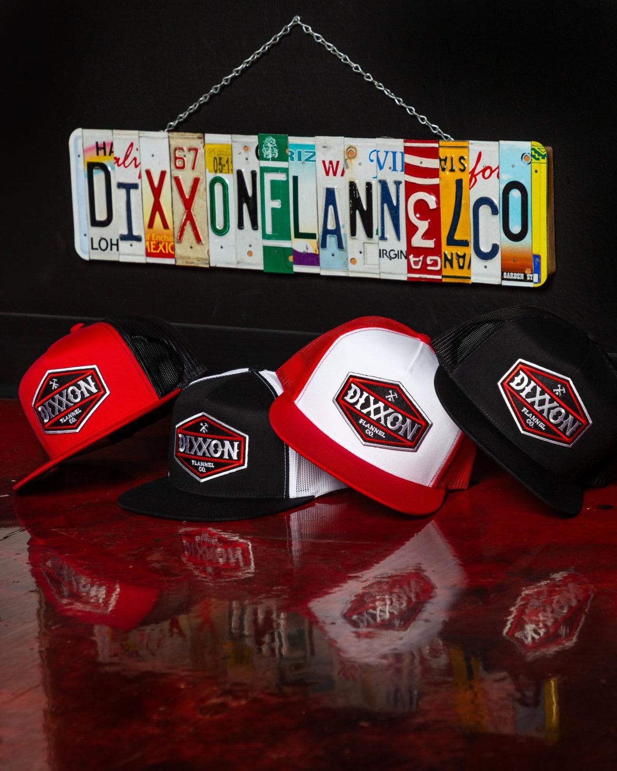 Foundry Shield Flat Bill Trucker Snapback - Black & Red - Dixxon Flannel Co. view 1
