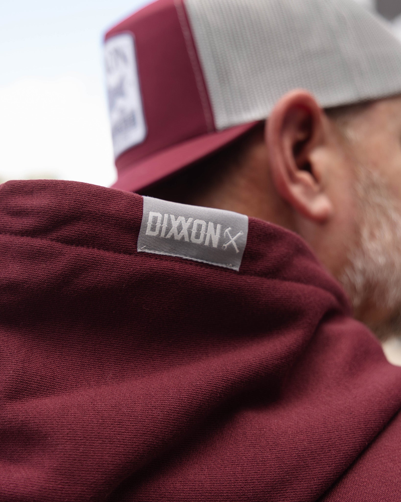 Gray Work Hard Badge Zip Up - Maroon - Dixxon Flannel Co.