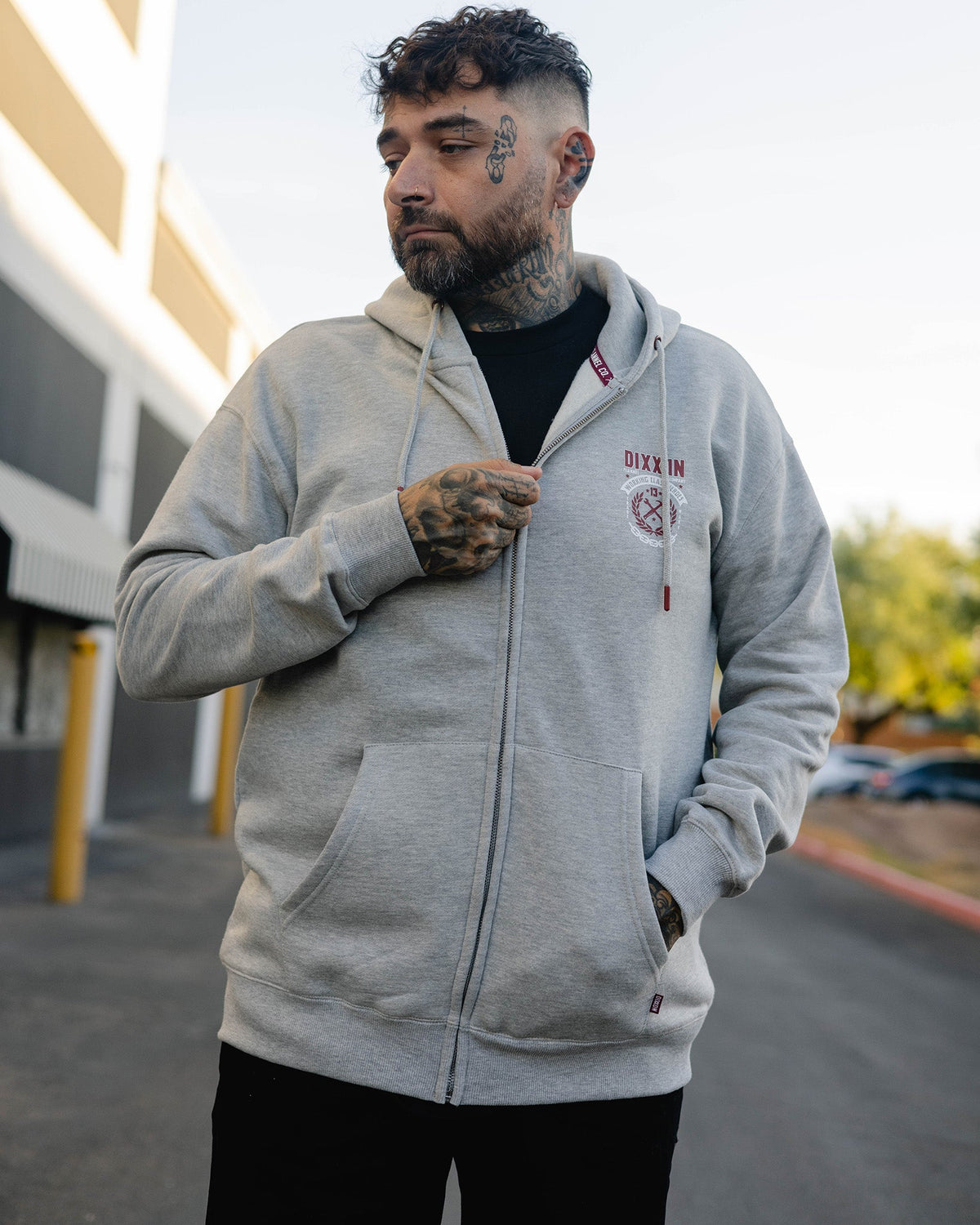 Maroon Weld Zip Up Hoodie - Heathered Gray - view 2