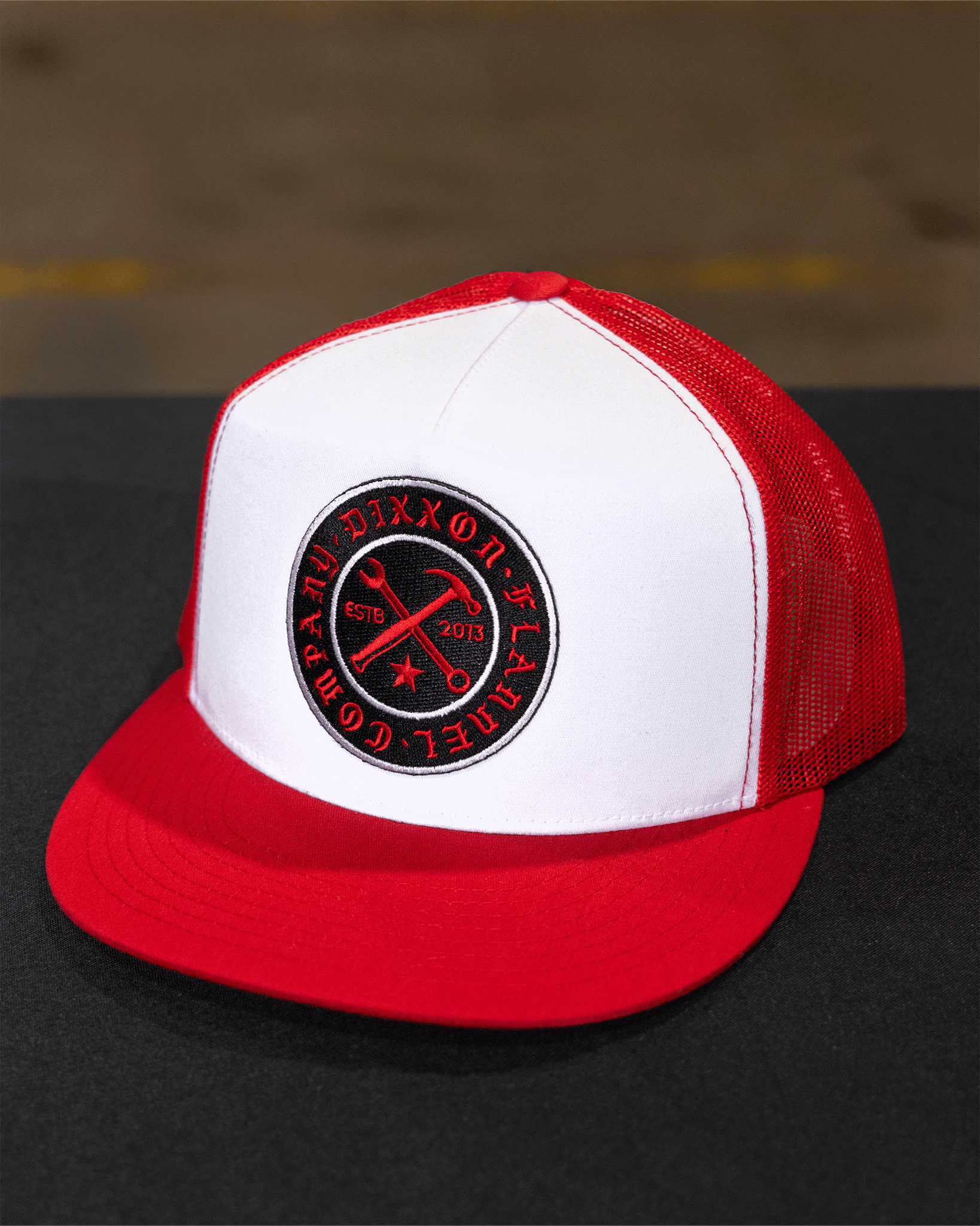 Nameplate Flat Bill Trucker Snapback - Red - Dixxon Flannel Co.