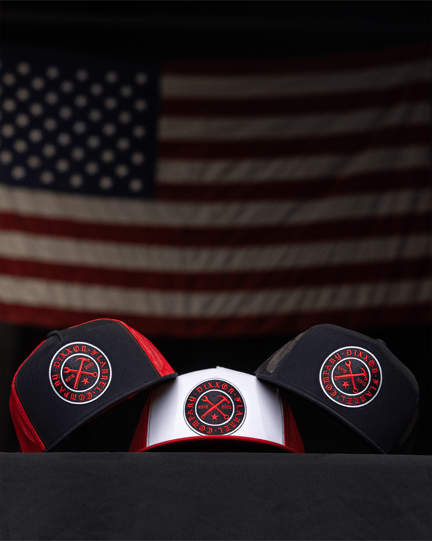 Nameplate Flat Bill Trucker Snapback - Red - Dixxon Flannel Co.
