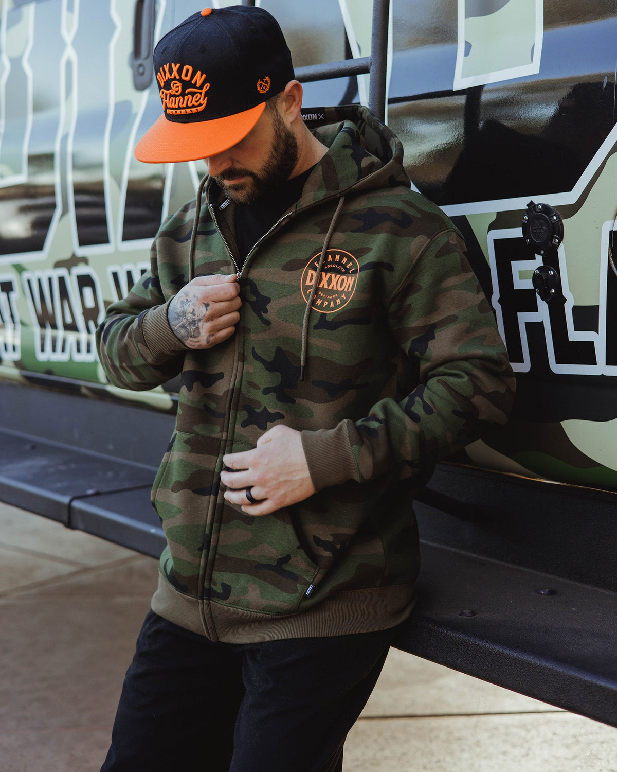 Orange Chain Driven Zip Up Hoodie - Camo - view 5