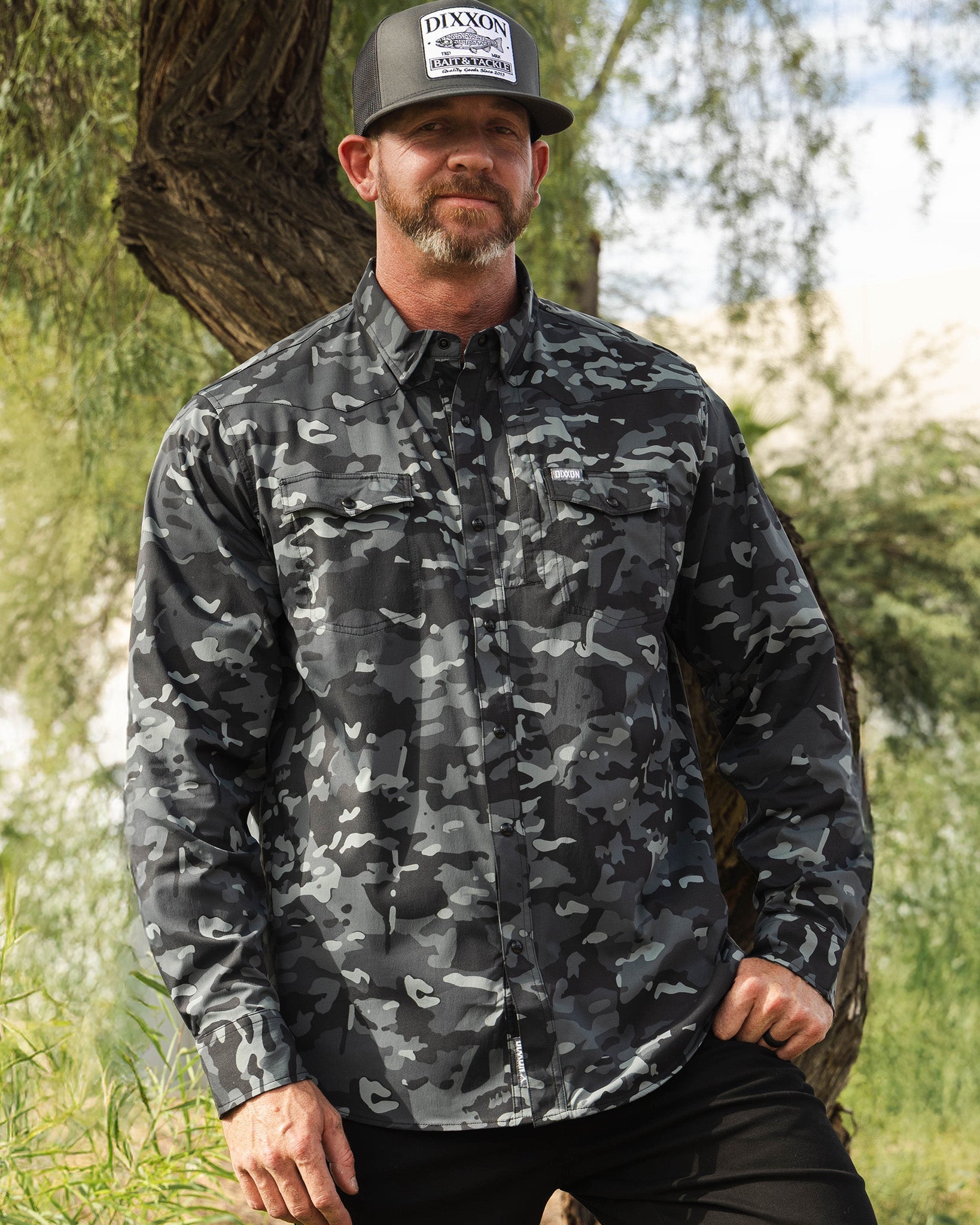トップス 465351 CAMO STRECH SHIRT BL outdoorsman-performance-long-