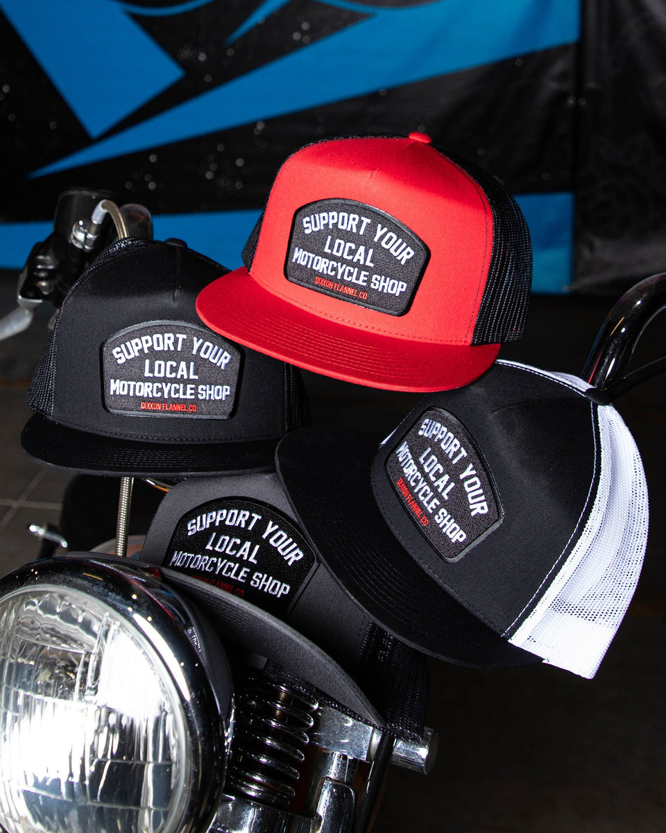 Support Your Local Motorcycle Shop Flat Bill Trucker Snapback Dixxon Flannel Co
