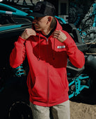 White & Black Grille Zip Up Hoodie - Red - Dixxon Flannel Co.