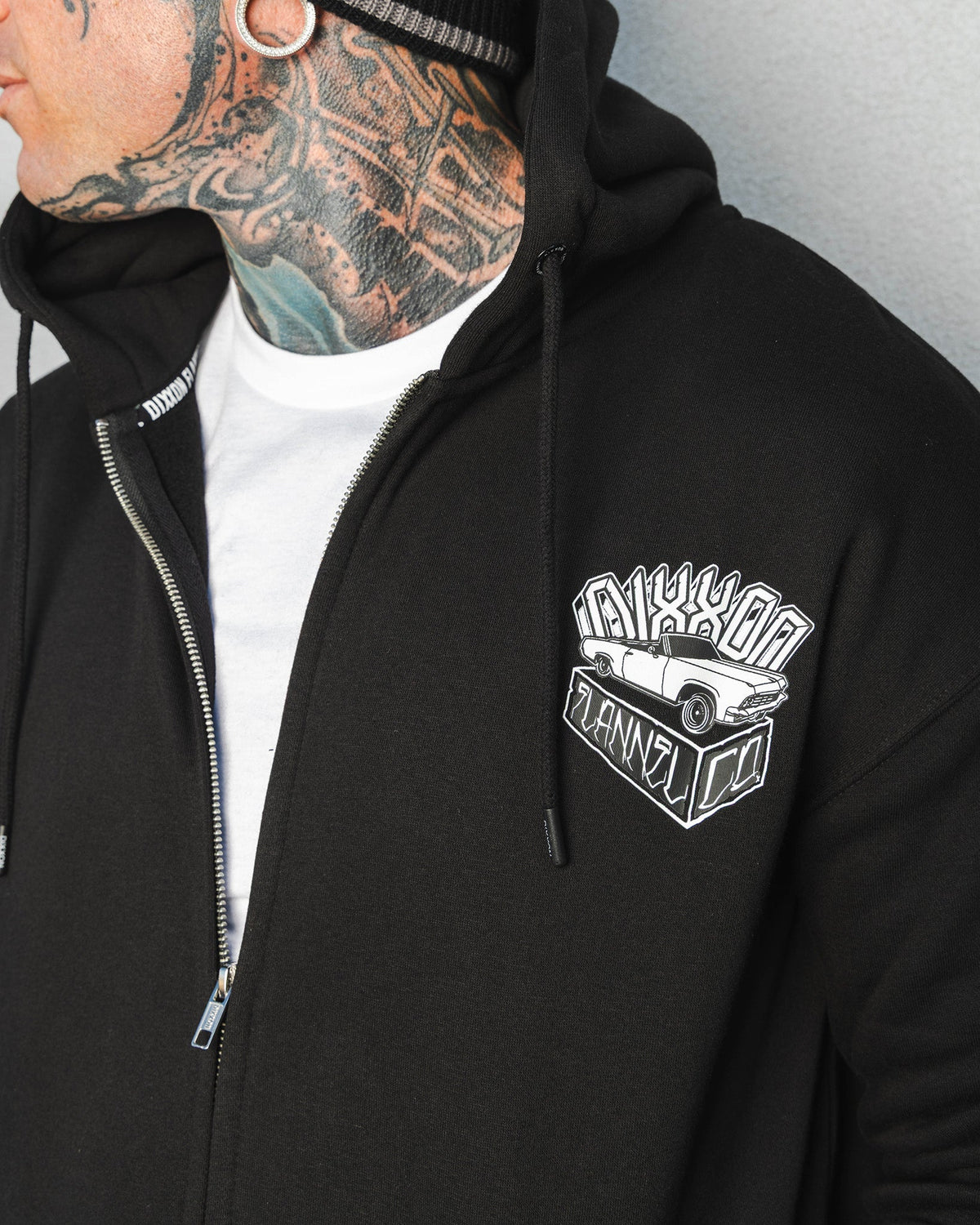 White Block Zip Up Hoodie - Black - view 5