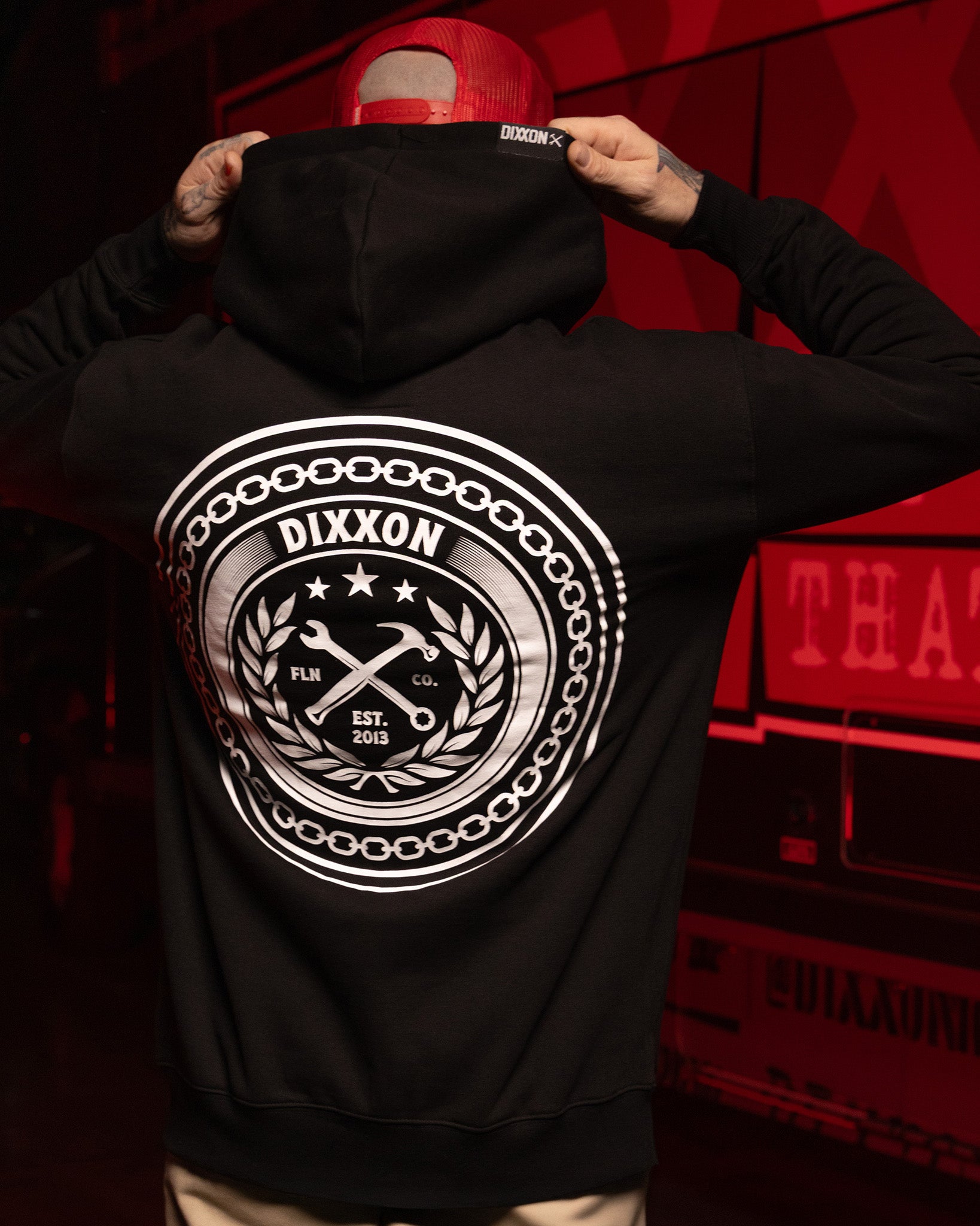 White Chain Badge Zip Up Hoodie - Black - Dixxon Flannel Co.
