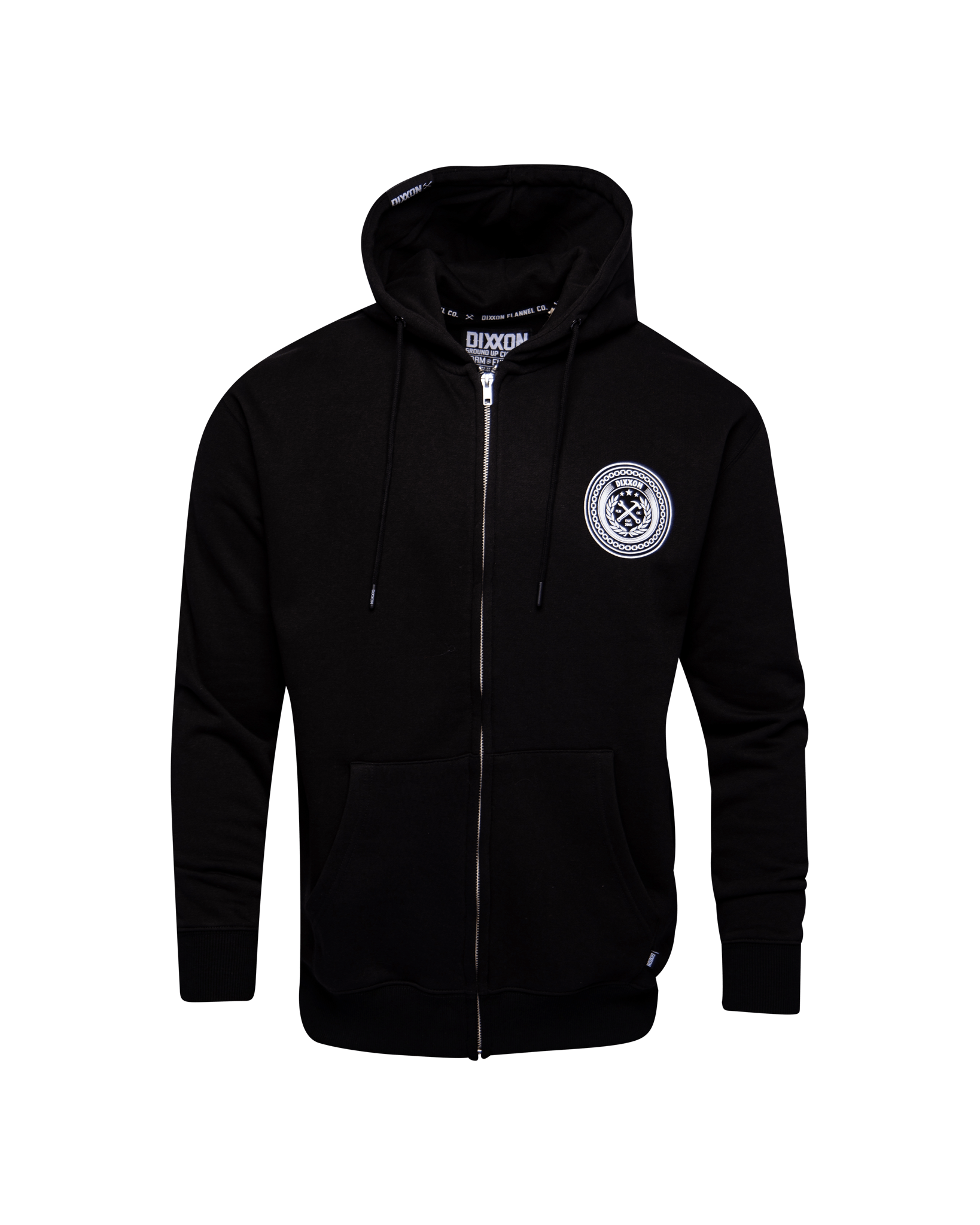 White Chain Badge Zip Up Hoodie - Black - Dixxon Flannel Co.