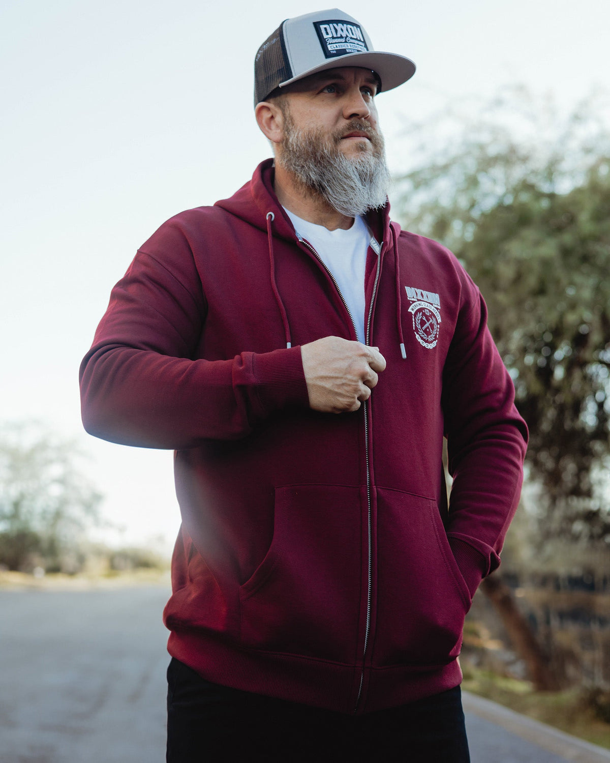 White & Gray Weld Zip Up Hoodie - Maroon - view 4
