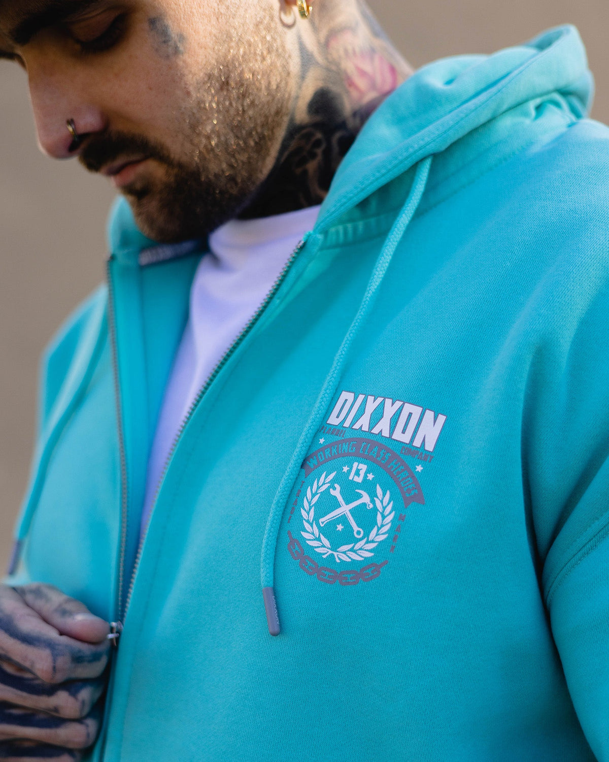 White & Gray Weld Zip Up Hoodie - Tiffany - view 4